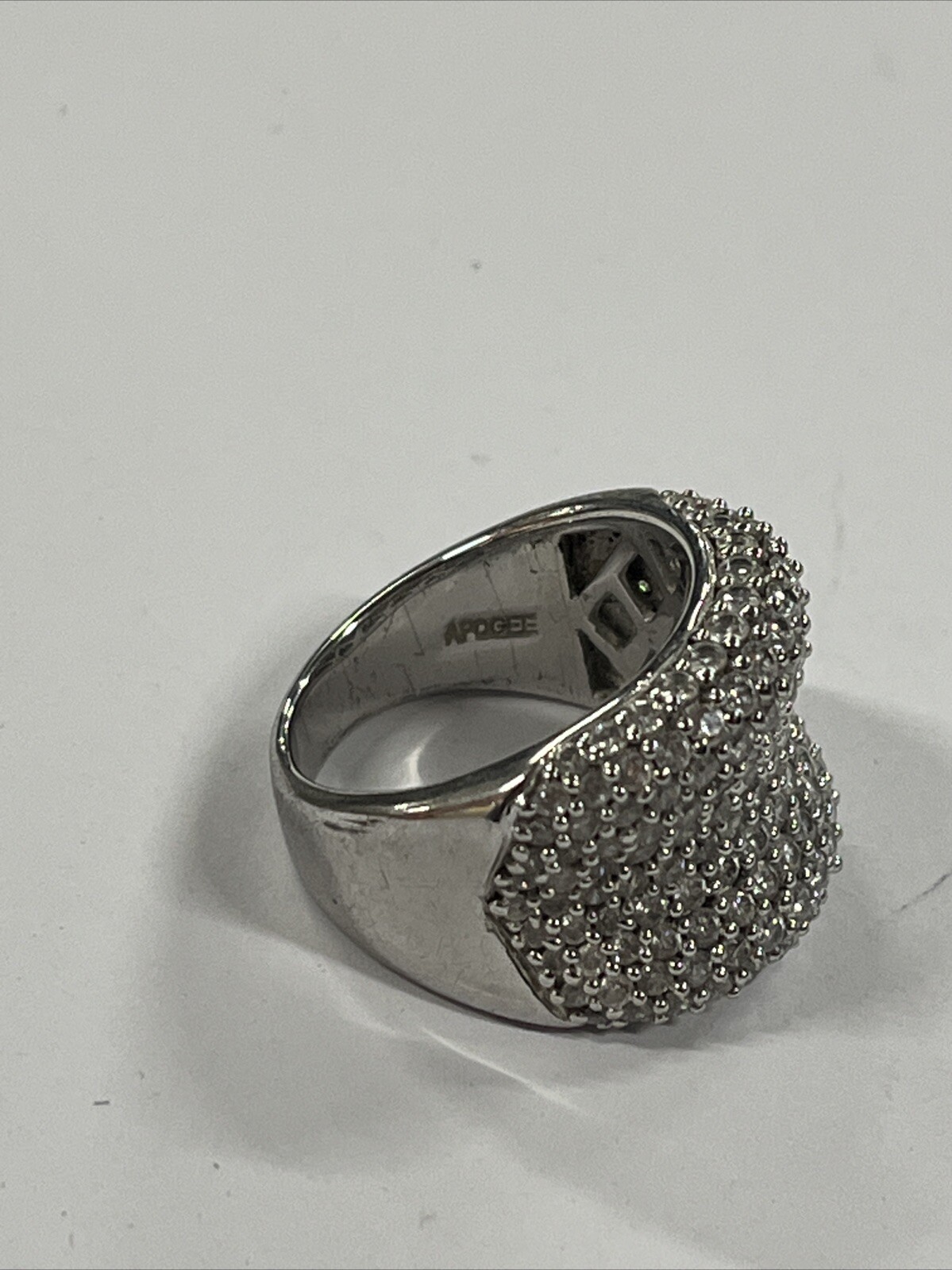 Apogee Wide Concave Pavé Cubic Zirconia Sterling Silver Ring Size~8