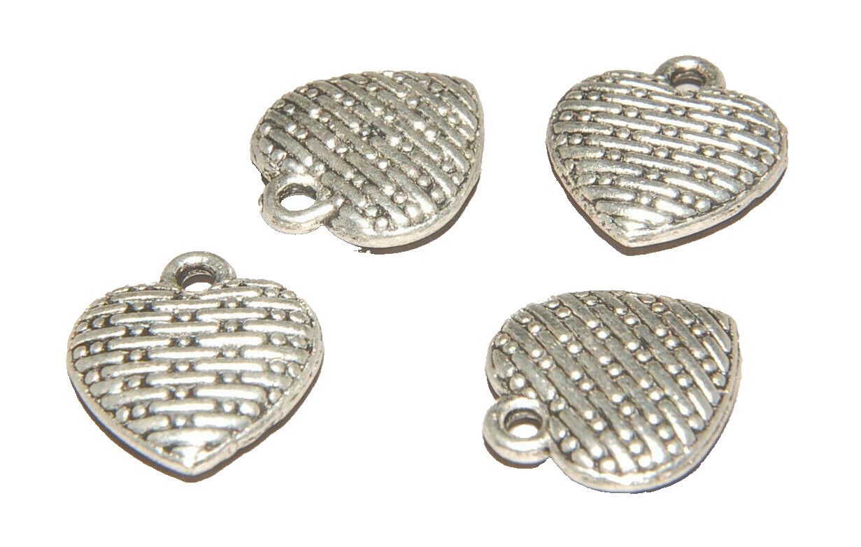 Heart #1 Love Patterned Textured Charm Tibetan Silver J1131