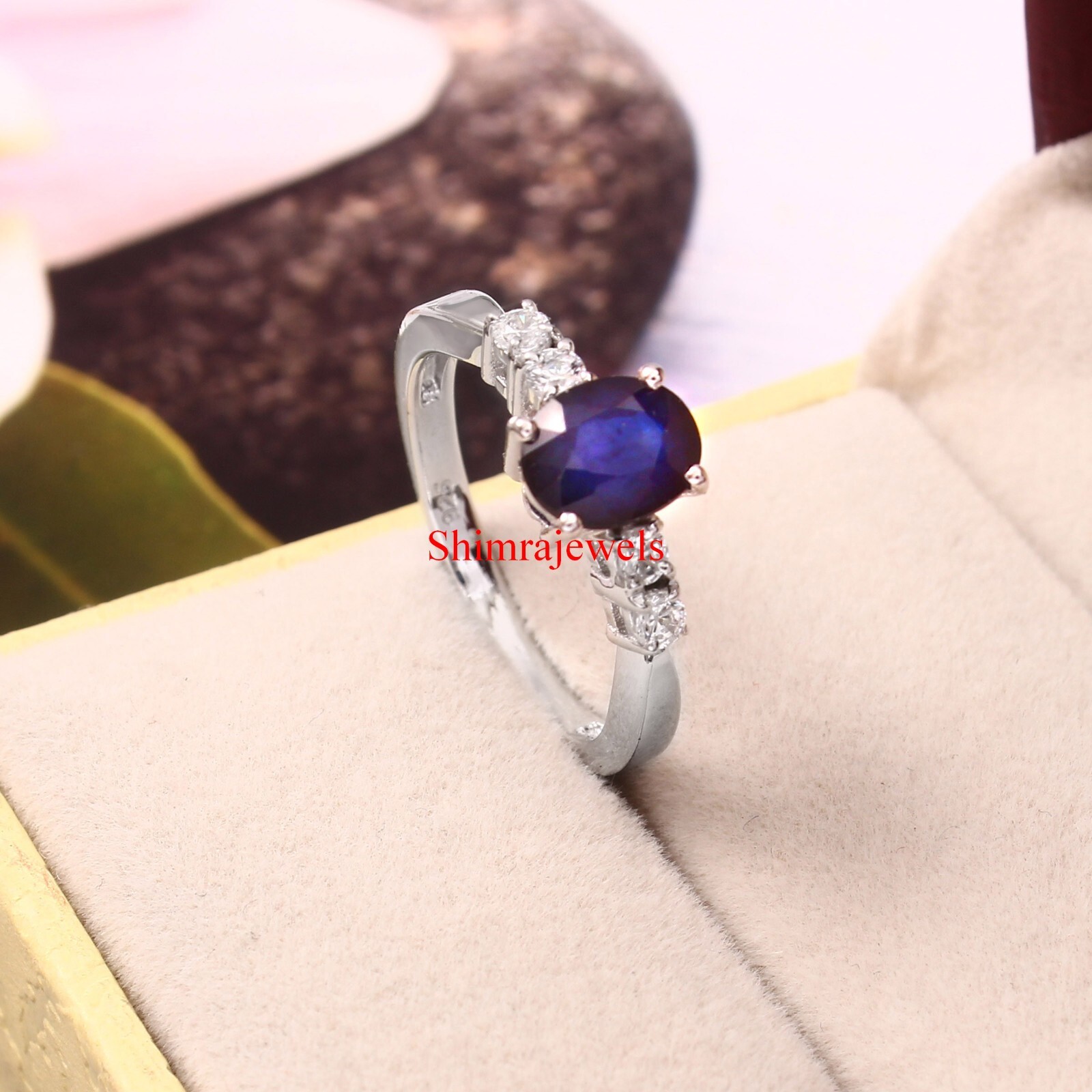 Heated Sapphire Gemstone With 18k White Gold Plated Silver Women’s Ring #1267
