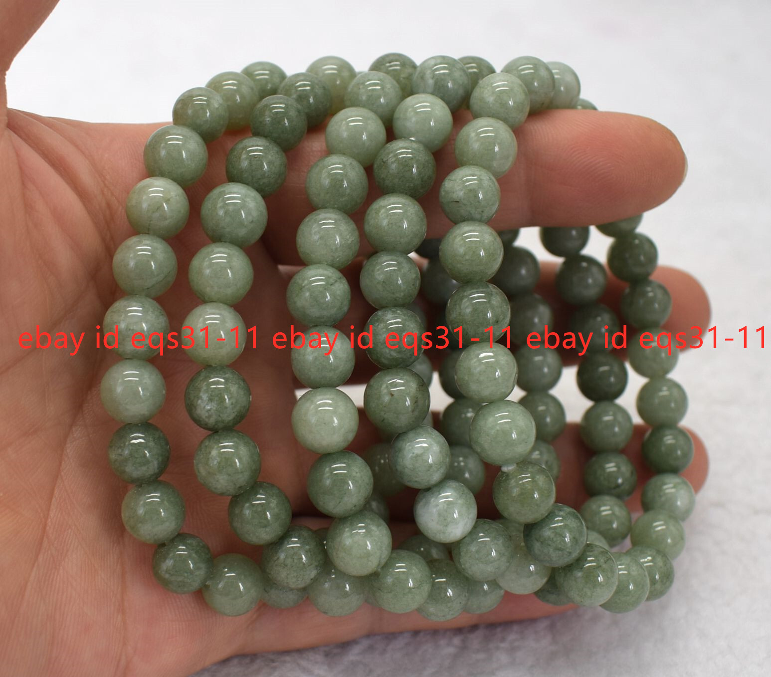 5 Pcs 8mm Natural A Green Jade Jadeite Round Gems Beads Elastic Bracelet 7.5”