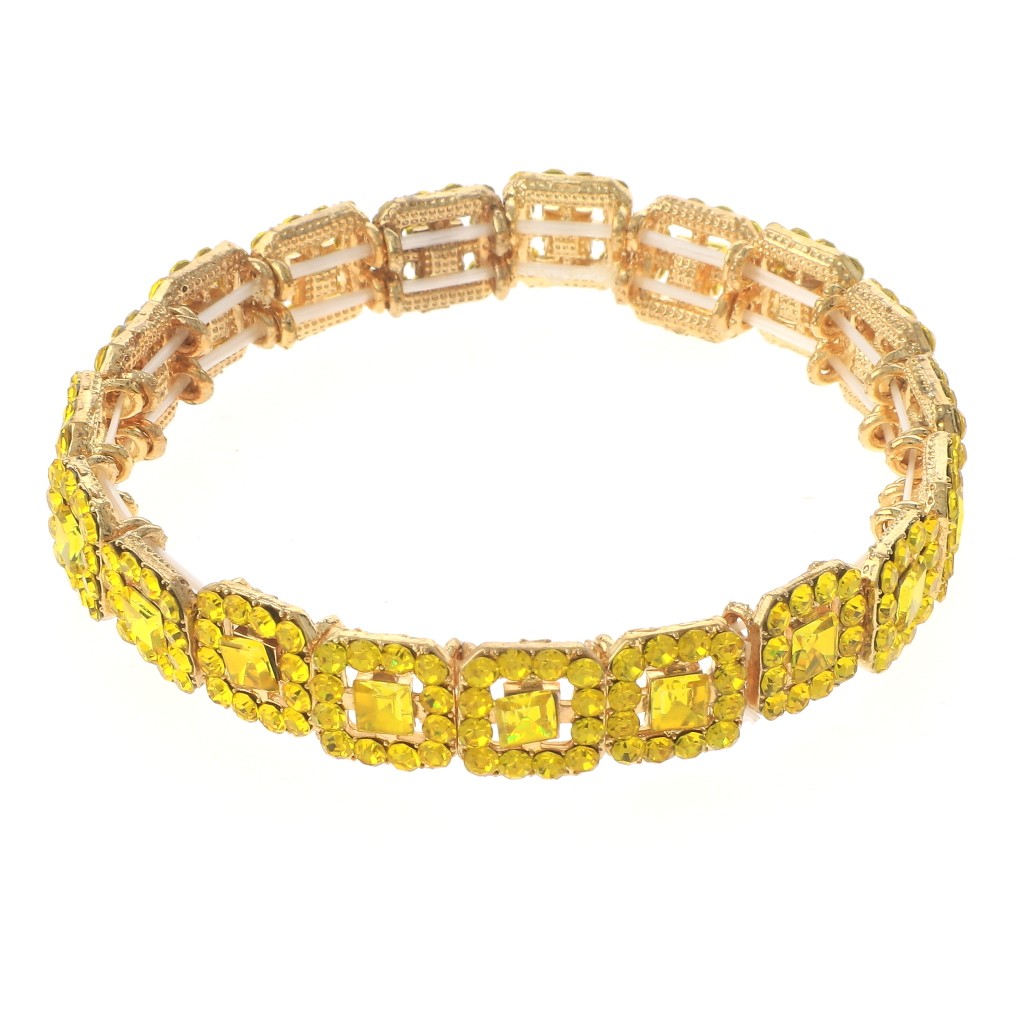 Gold Tone Alloy Metal Rhinestone Stretch Bracelet ESB4559-YEL