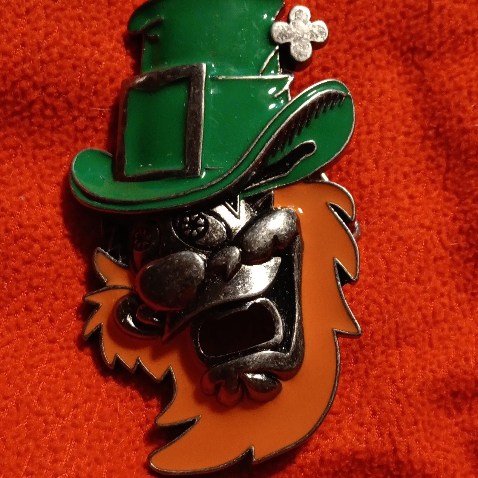 Enamel Leprechaun Face Green Top Hat Clover Brooch Pin St. Patrick’s Day