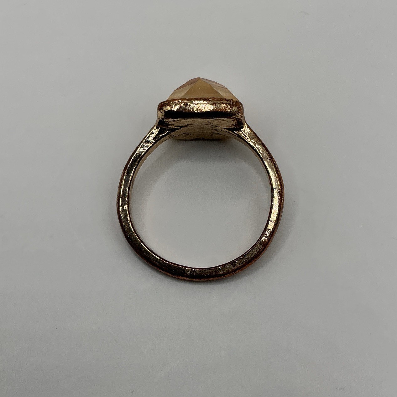 Gold Tone Metal Square Orange Stone Bezel Set Cocktail Ring Size 9