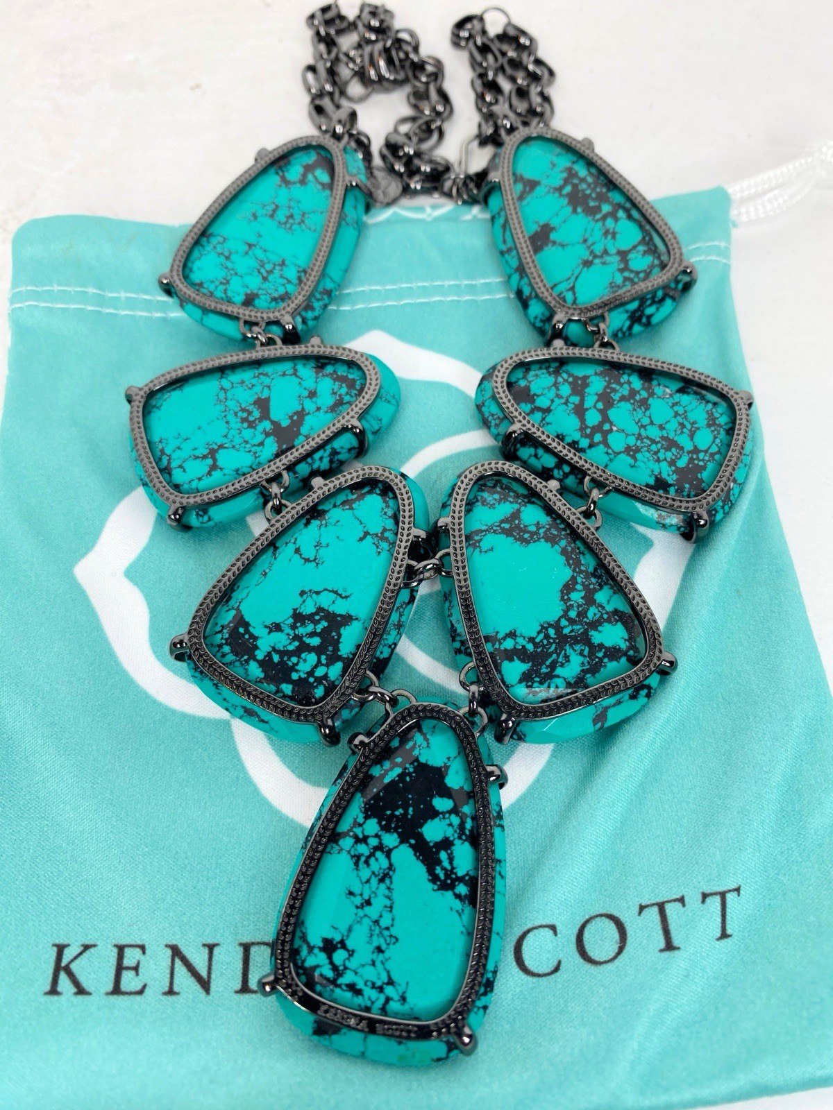 Kendra Scott Harlow Statement Necklace Variegated Turquoise Magnesite gunmetal
