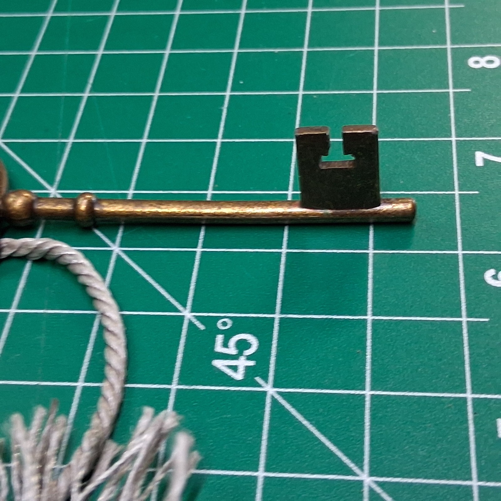 Vintage Dark Brass 3.25” Skeleton Key & Gray Tassle