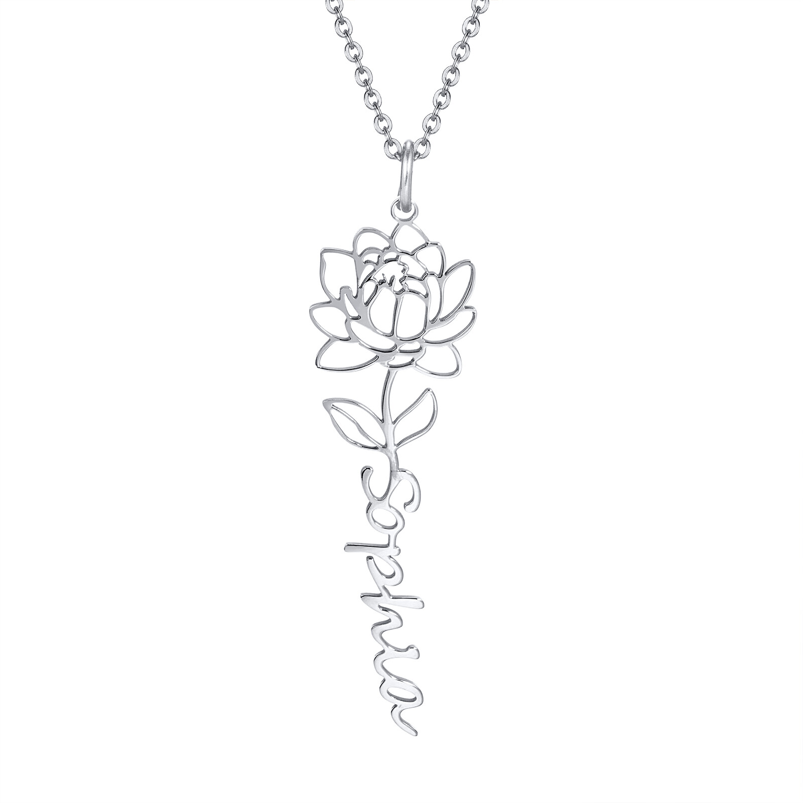 Birth Flowers Necklaces Name Personalized Pendant Gold Silver Gift Christmas Mom