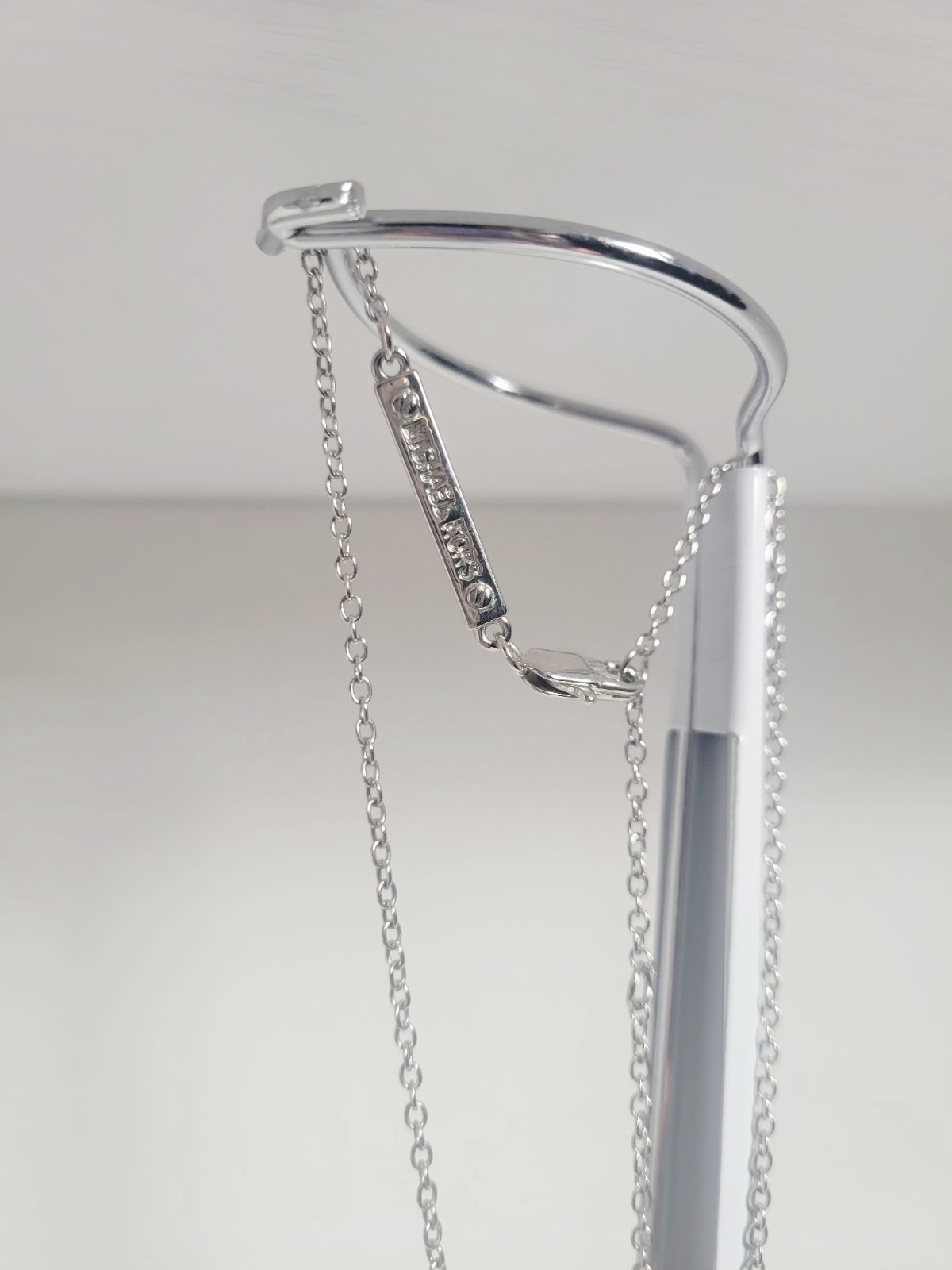 Michael Kors Silver Tone Lock & Key Necklace 22.5″ & Matching Earrings