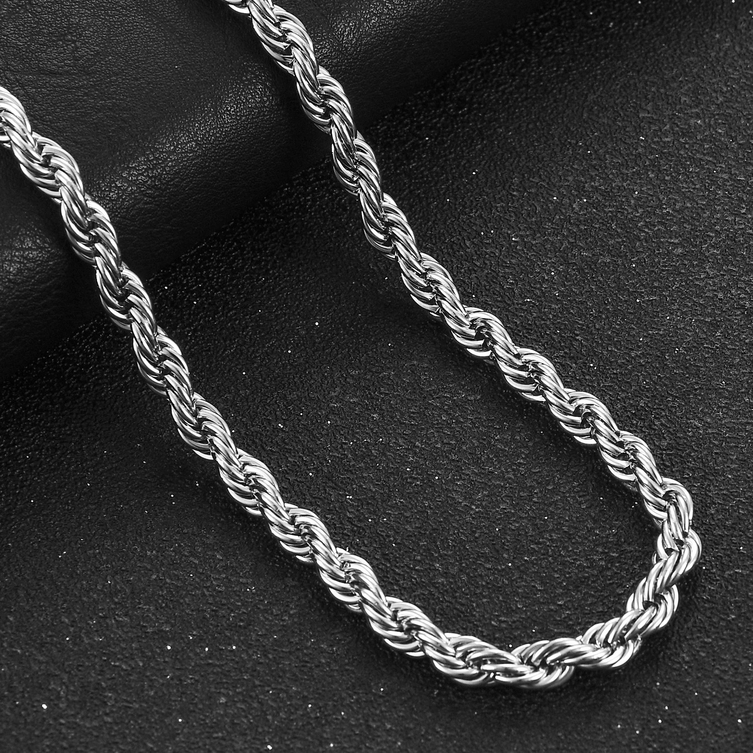 925 Sterling Solid Silver 4MM Twisted Rope Chain Necklace 16″ – 24″ Mens Womens
