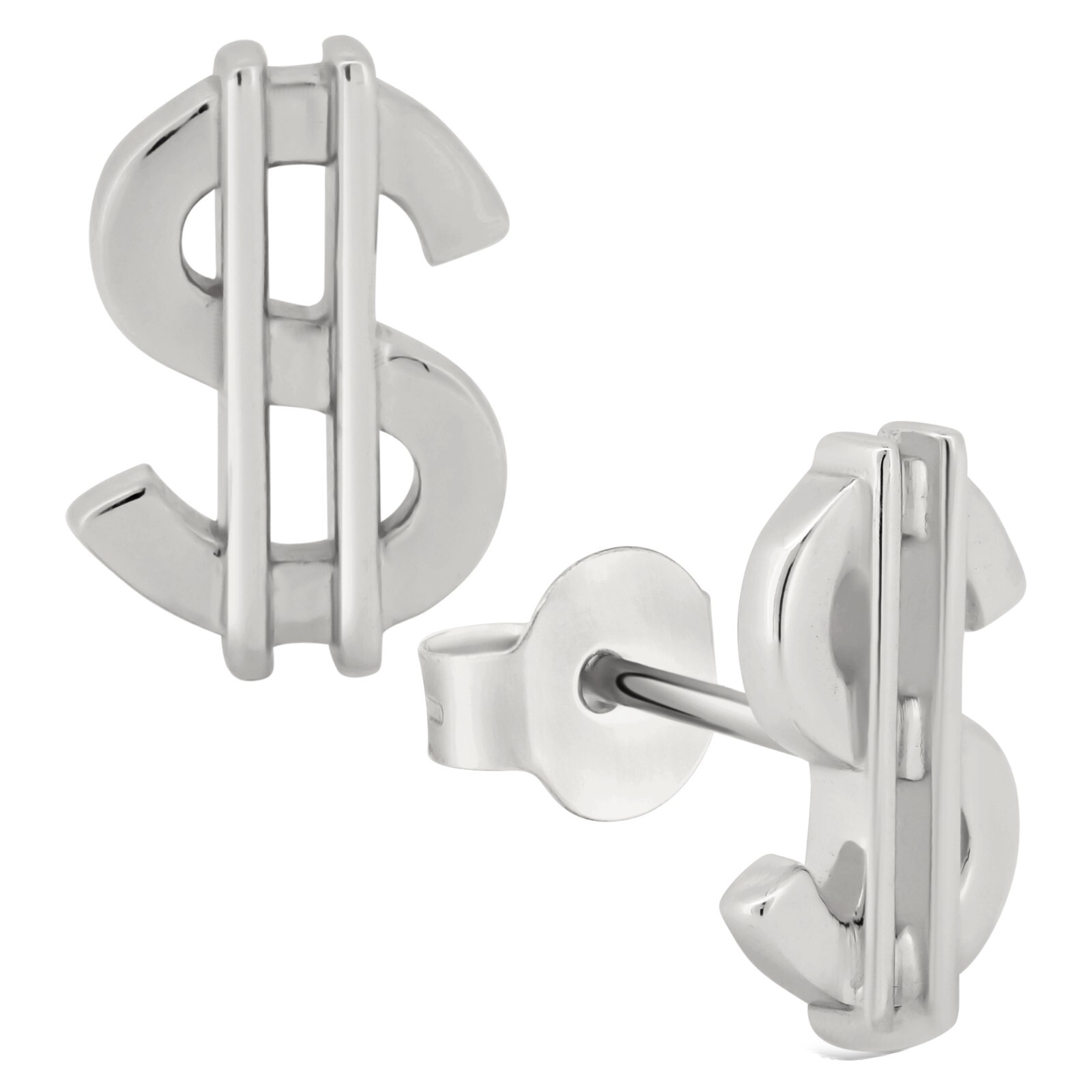 Dollar Sign Sterling Silver Push Back Stud Earrings