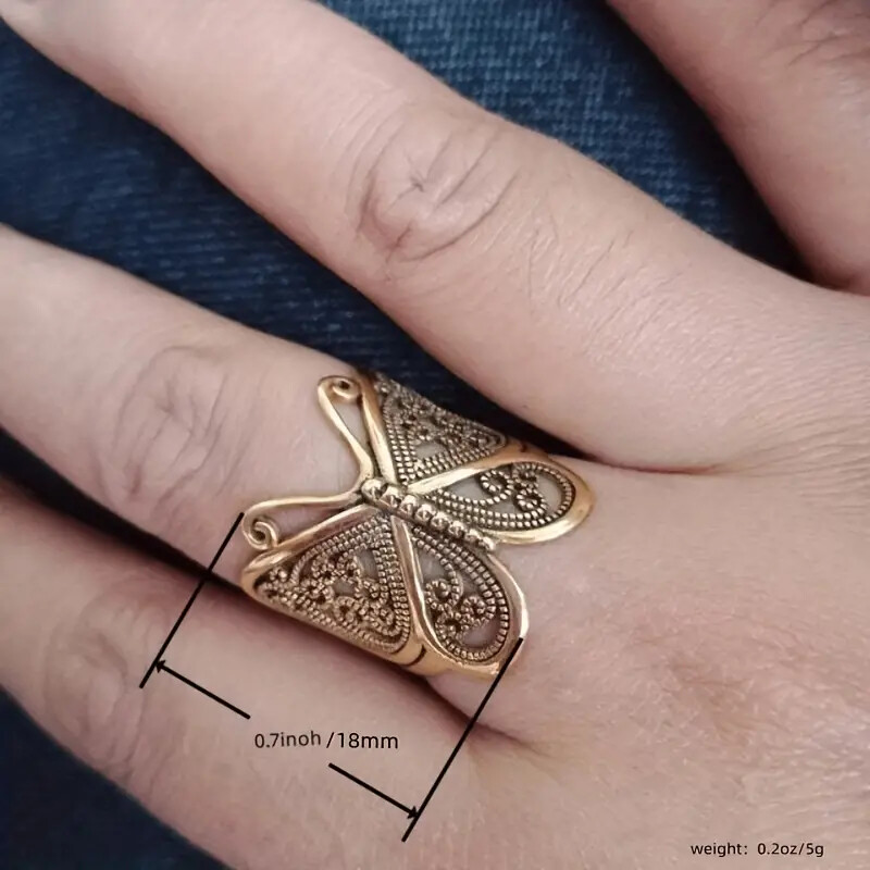 Vintage-Inspired Butterfly Shaped Ring Engraved Design Jewelry Women Gift