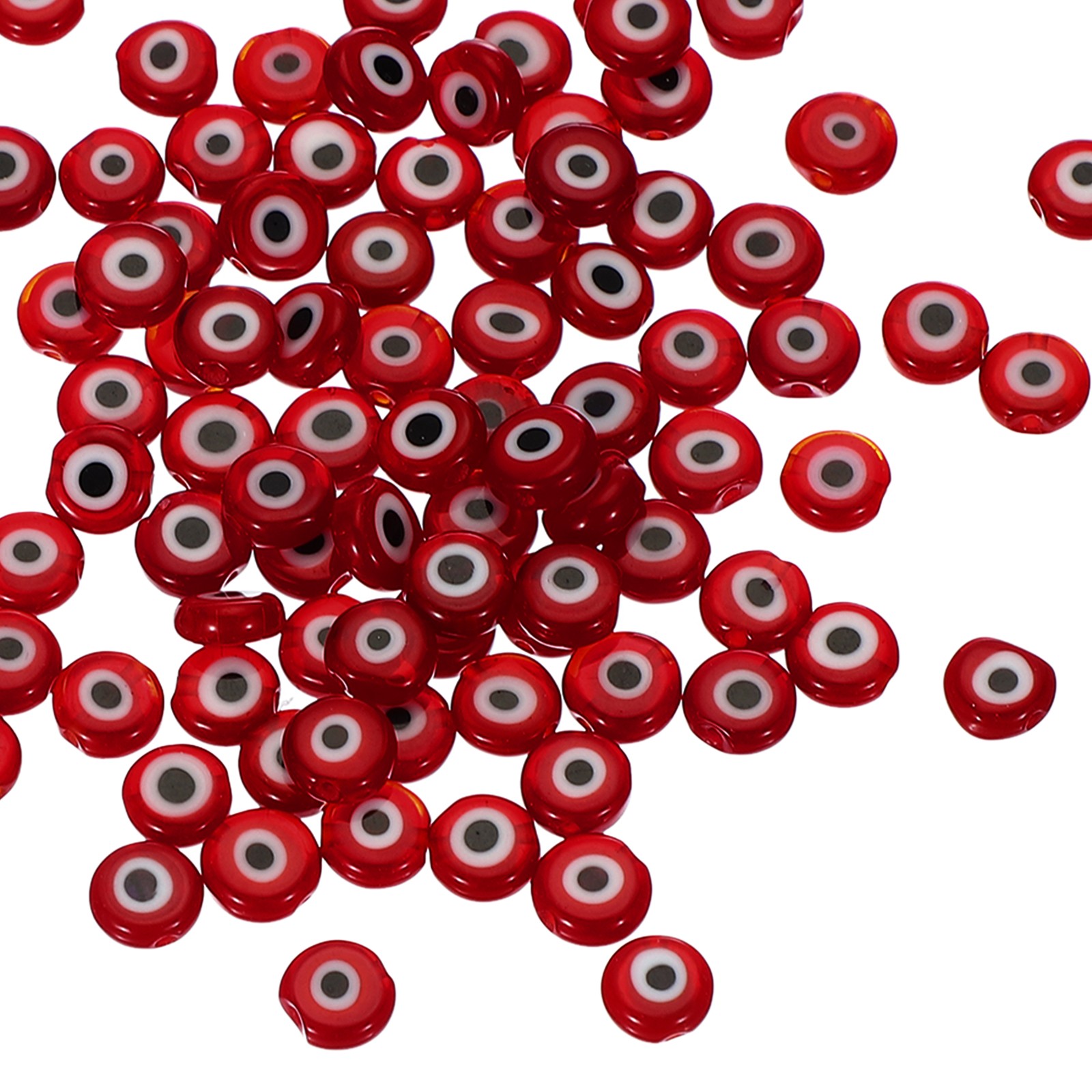 8mm Flat Evil Eye Beads, 100 Pcs Turkish Evil Eye Charm Round Shape, Red