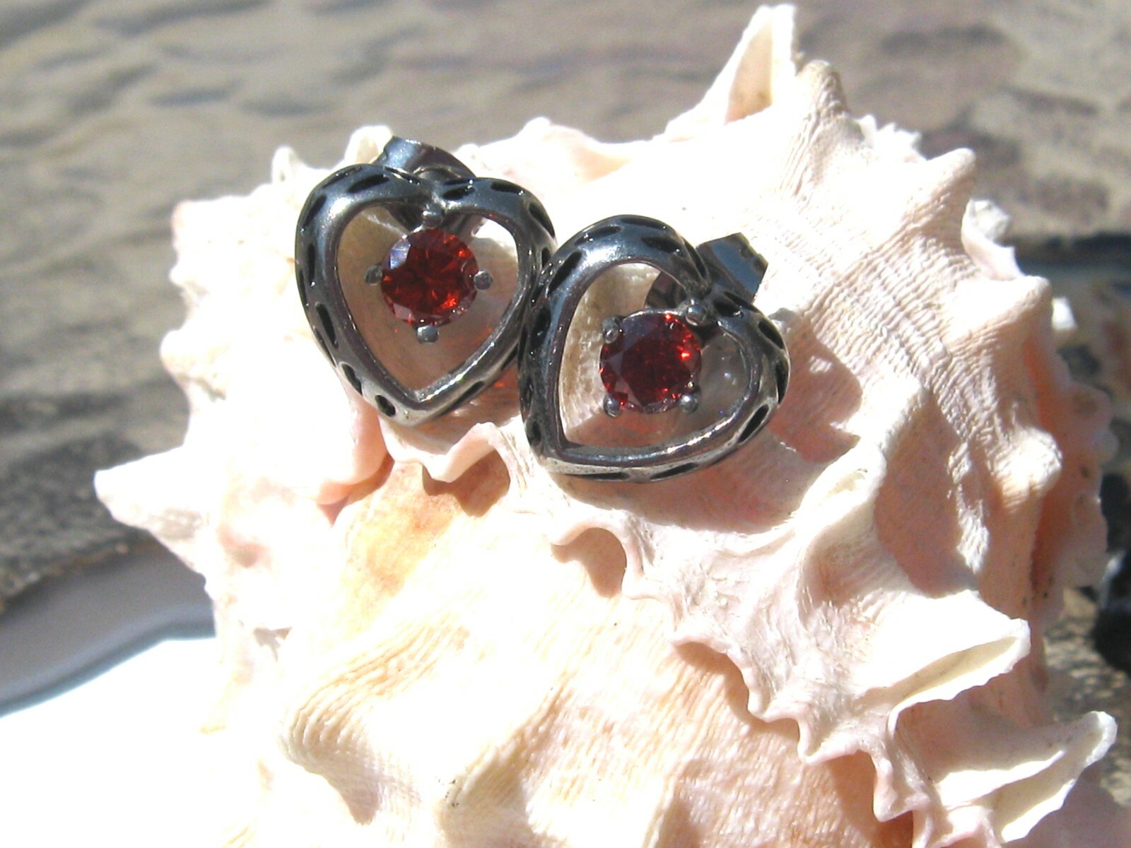 316L Surgical Steel Hollow Heart Earring With Red CZ Center Stone