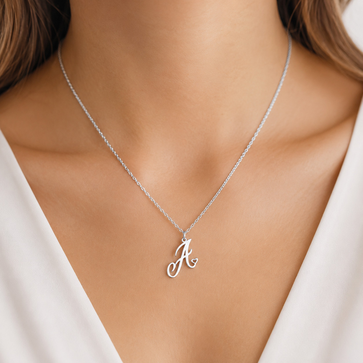 Personalized Initial Heart Necklace Custom Letter Pendant Gift for Women Silver