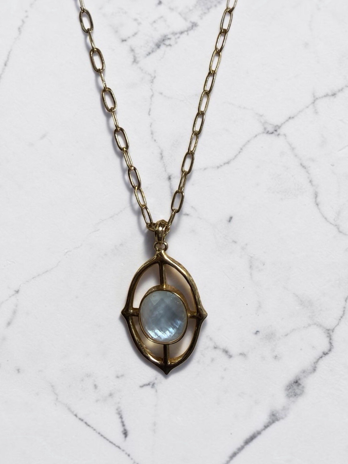 Stella & Dot Gold Plated Oval Charm Pendant Cable Chain Necklace, Adjustable