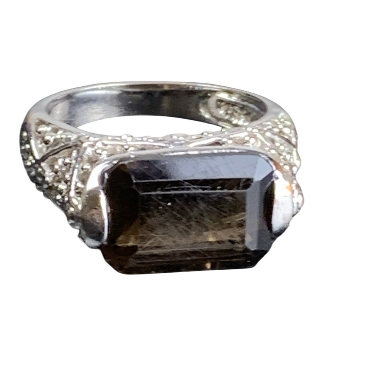 Lia Sophia Silver Filigree Smoky Faceted Cocktail Ring – Size 8 LS Mark