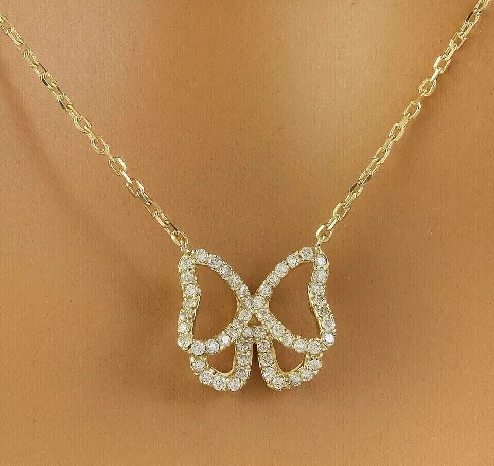 3 Ct Round Cut Simulated Diamond Butterfly Pretty Pendant 14k Yellow Gold Plated