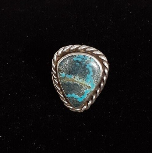 Silver Ring W/ Crysocolla Phoenix Stone Size 6.5 Unmarked Tested
