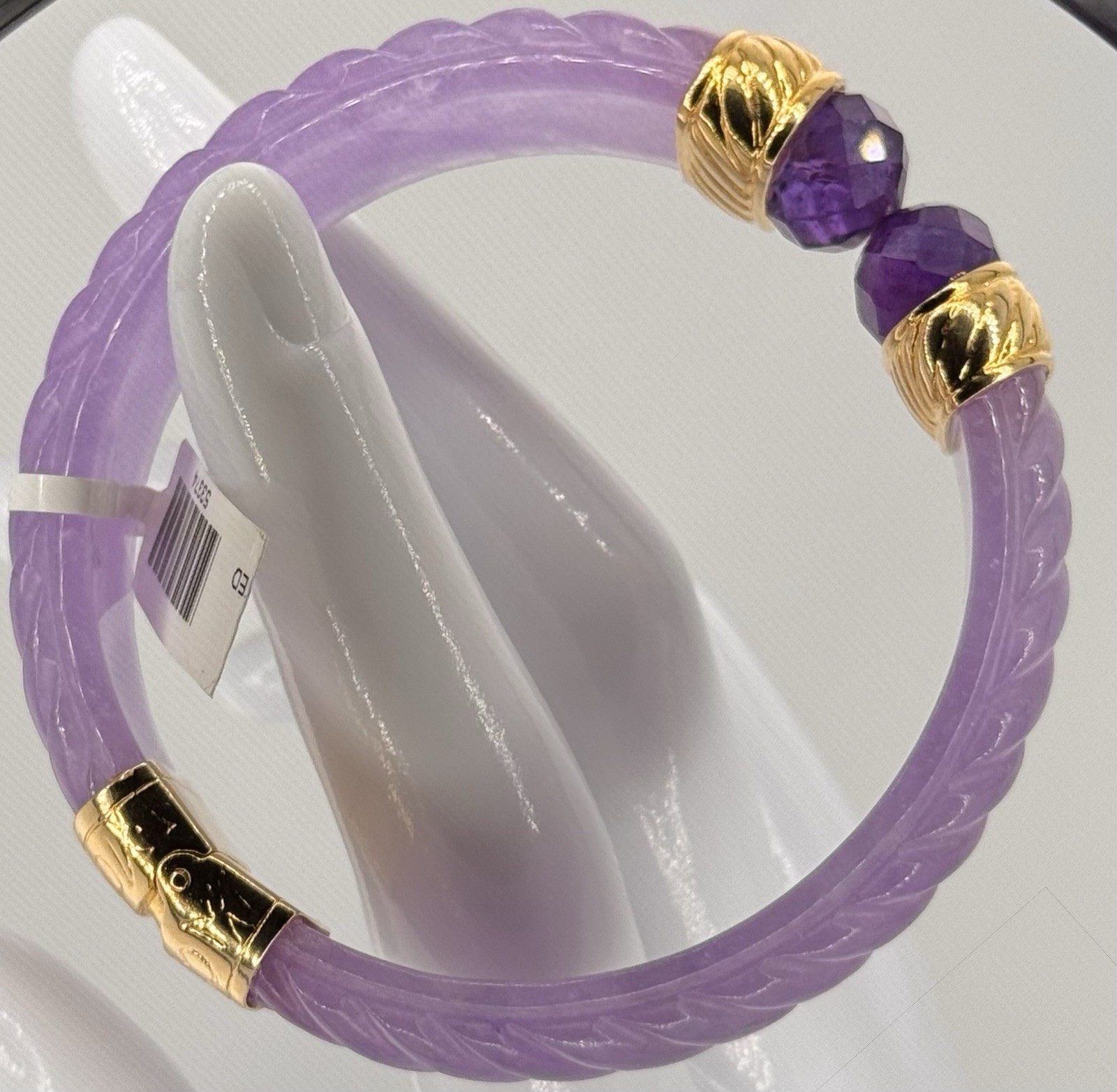 Real Carved Purple Jade Bangle with Gold Plated 925. Rare. Sold Out at $300