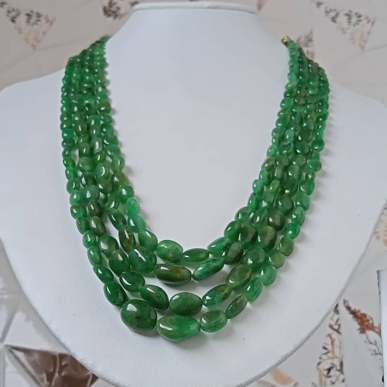 AAA Zambian Emerald Oval Beads Necklace, Emerald Gemstone, 16 To 20 Inch Emerald