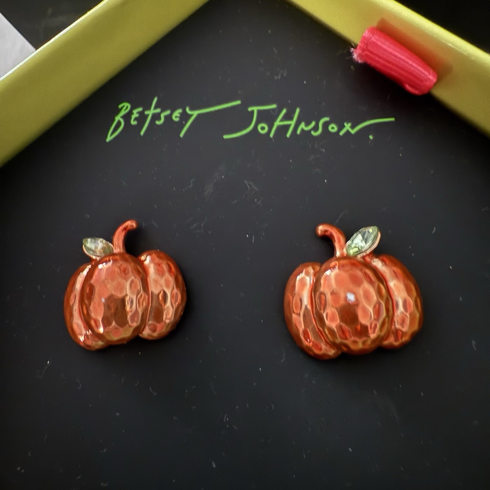 Betsey Johnson Metallic Orange Pumpkin Stud Earrings Fall Halloween Thanksgiving