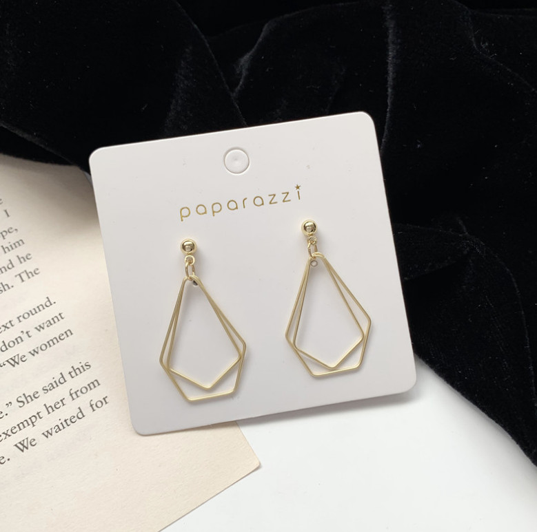 18K Gold Sterling Silver Geometric Lines Pentagon Drop Dangle Stud Earrings D27
