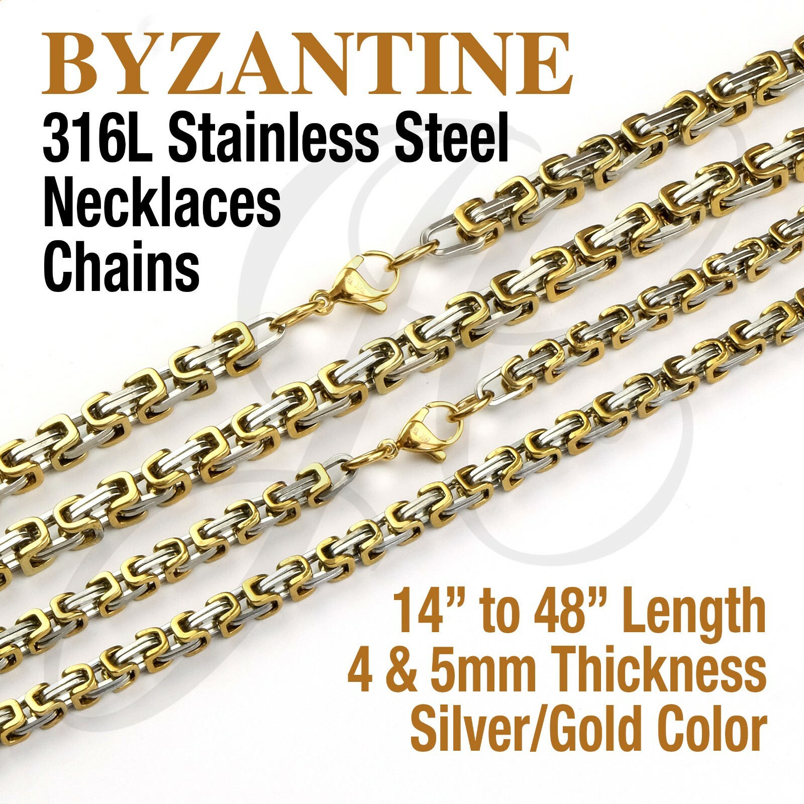 Byzantine box Stainless Steel Silver/Gold Chain Necklace 14in – 32in Men