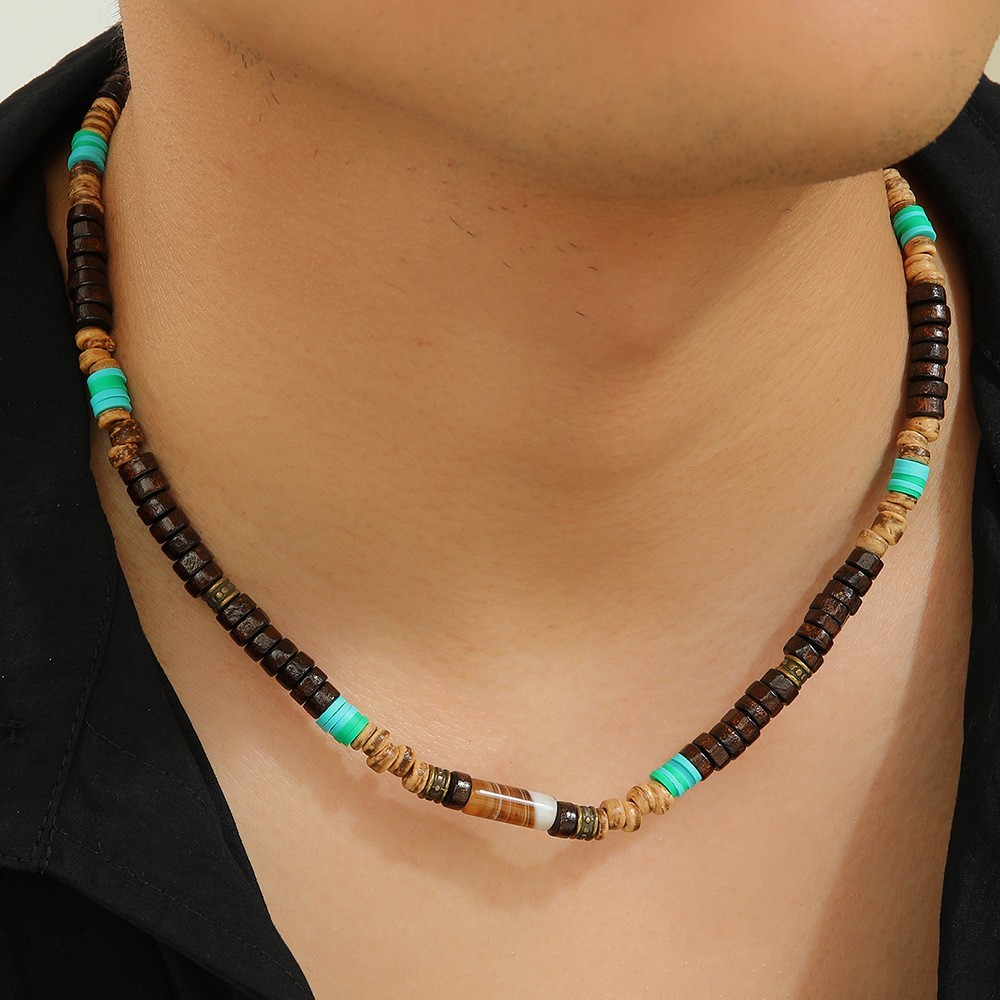 Boho Beaded Necklace Mens Surfer Choker Tribal Retro Handmade Beach Jewelry