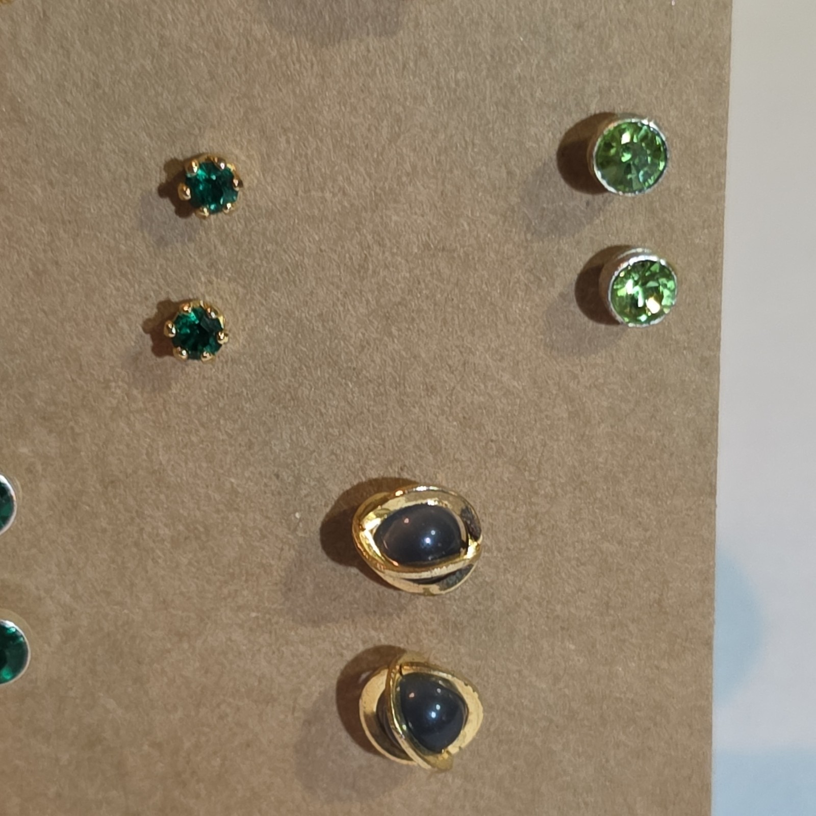 Gold Tone Rose Stud Earring Set & Matching Green/Blue Stone Earrings