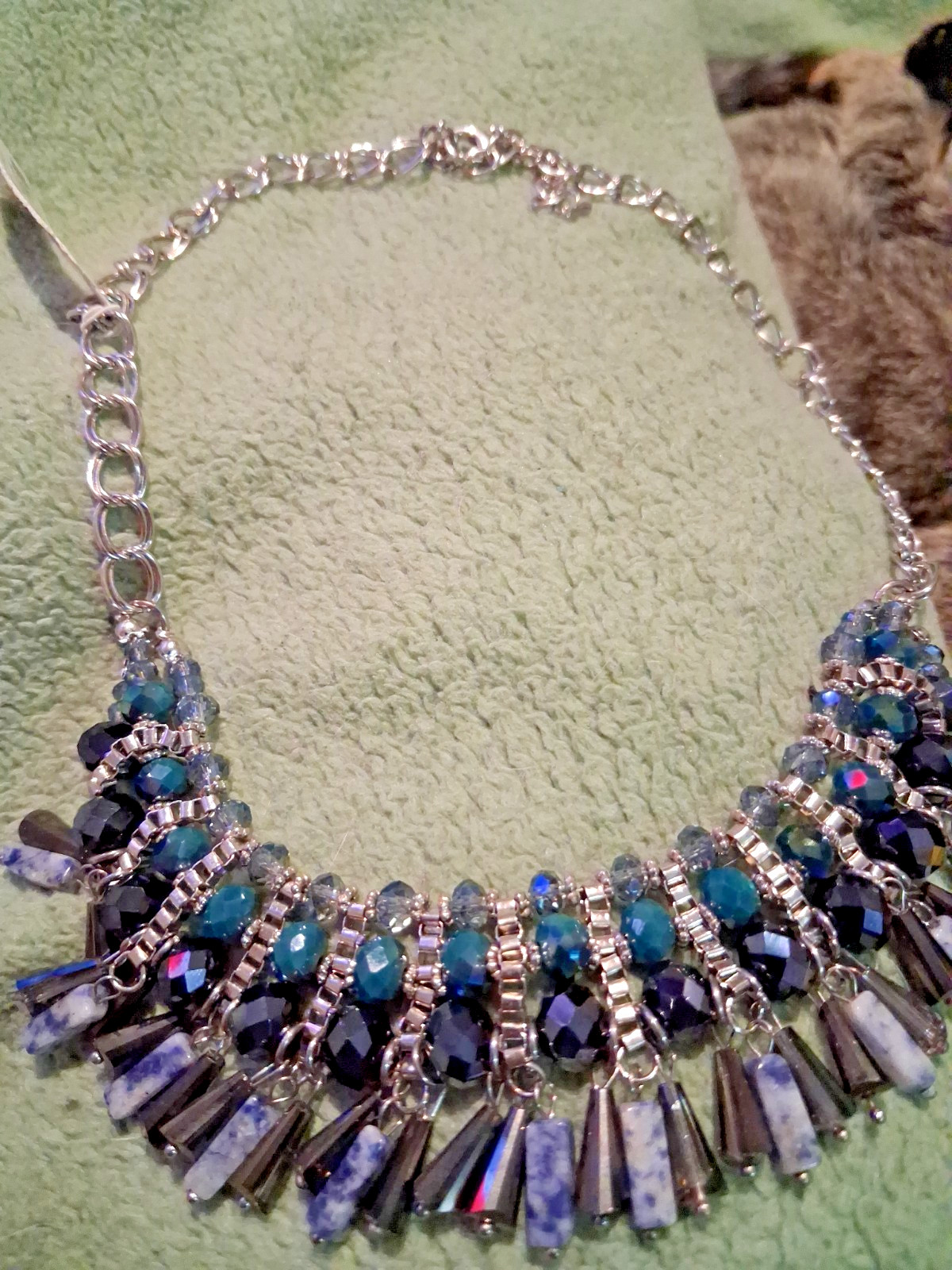 NWT NY & Co C 1946 Blue Statement Necklace Set Fringe Bib Teardrop Bead Lot 2pc