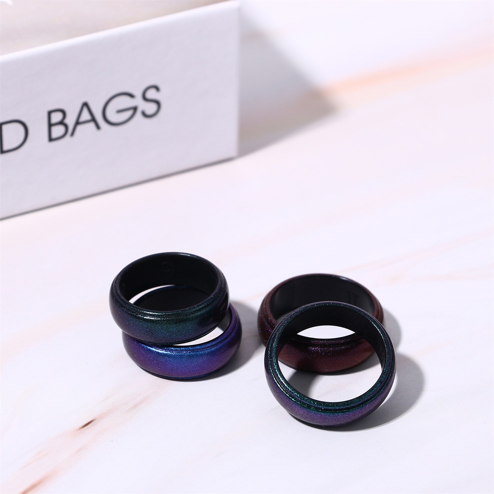 Men’s 4PCs 8MM Gradient Sporty Stackable Wedding Silicone Ring Rubber Band