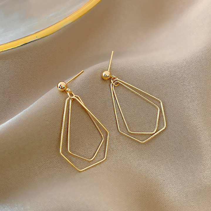 18K Gold Sterling Silver Geometric Lines Pentagon Drop Dangle Stud Earrings D27