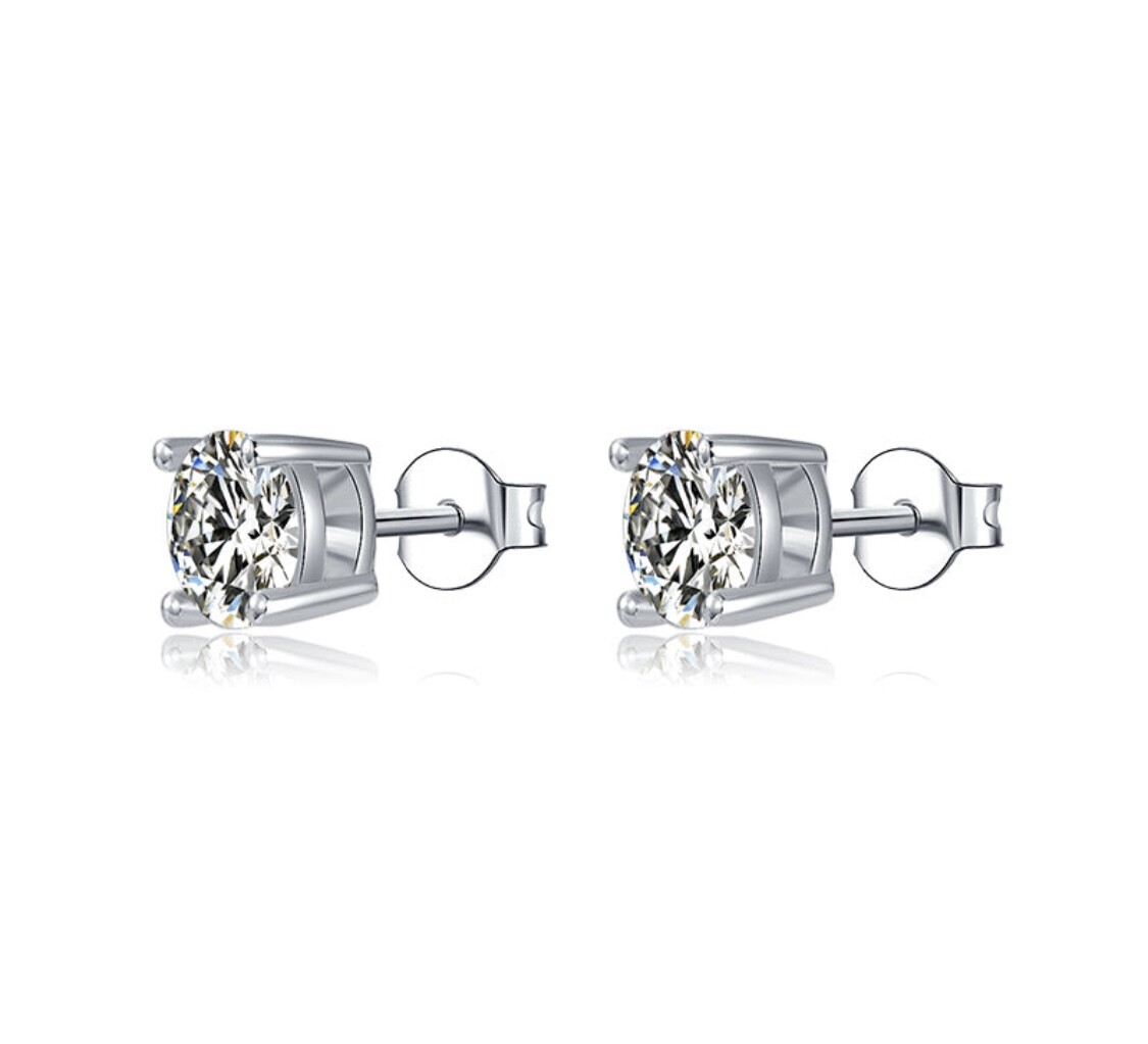 Solid 925 Sterling Silver Round Cut Crystal CZ 8mm Studs Earrings UNISEX