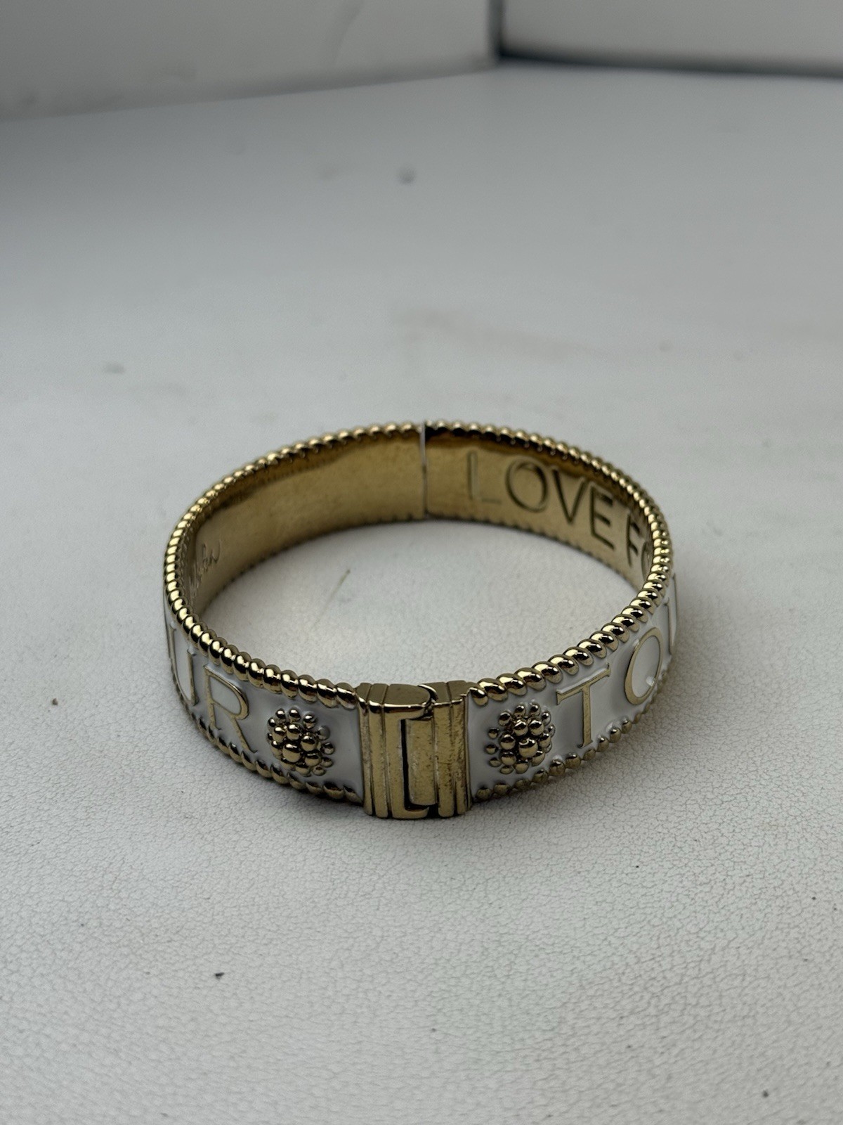 Juliska L’Amour Toujour Hinged White Enamel Bangle Bracelet