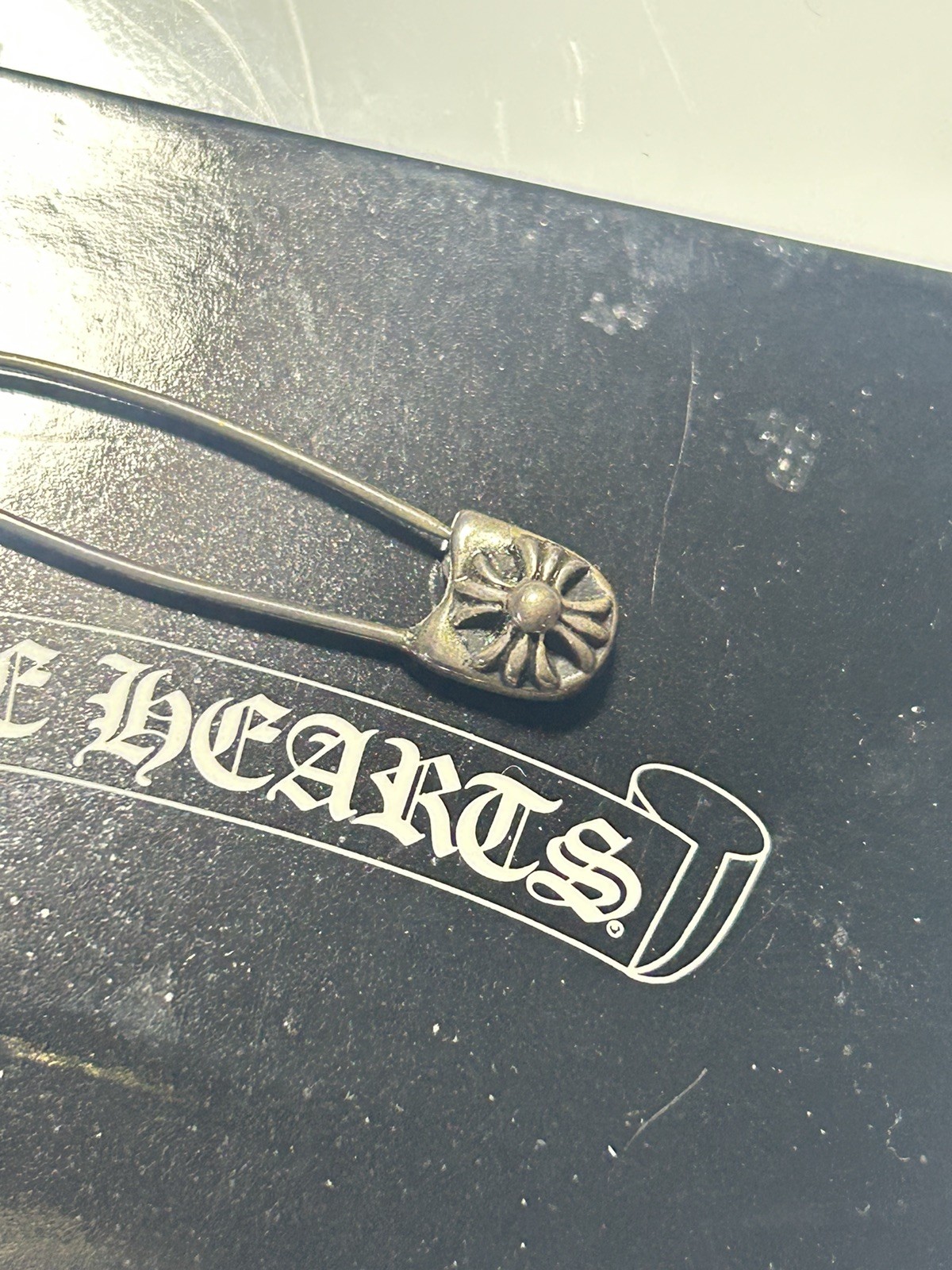Authentic Chrome Hearts Small Safety Pin Earring + CH Cloth .925 Silver