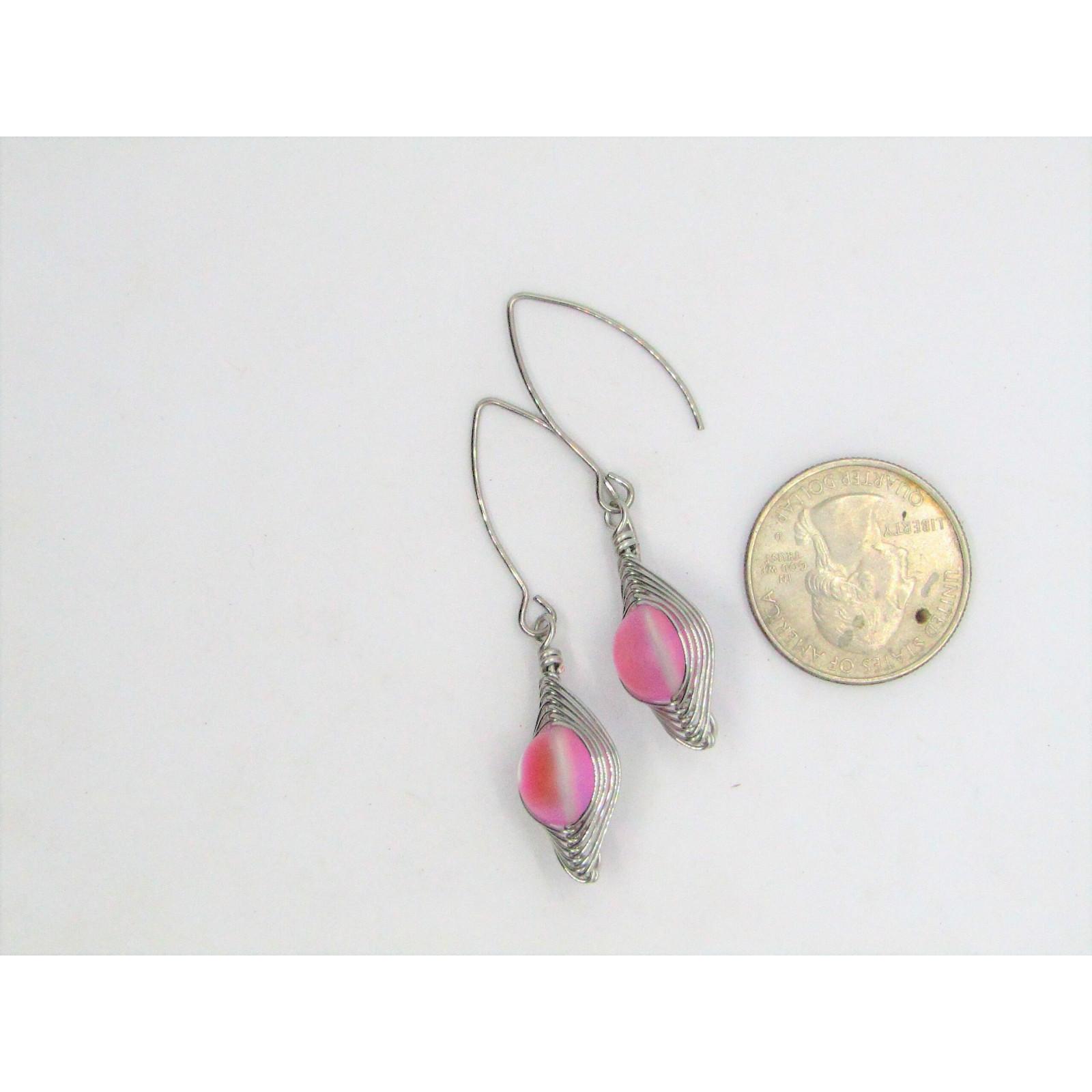Pink “Mermaid Glass” Sea Glass Artisan Silver Earrings, Handmade Ladies Fashion