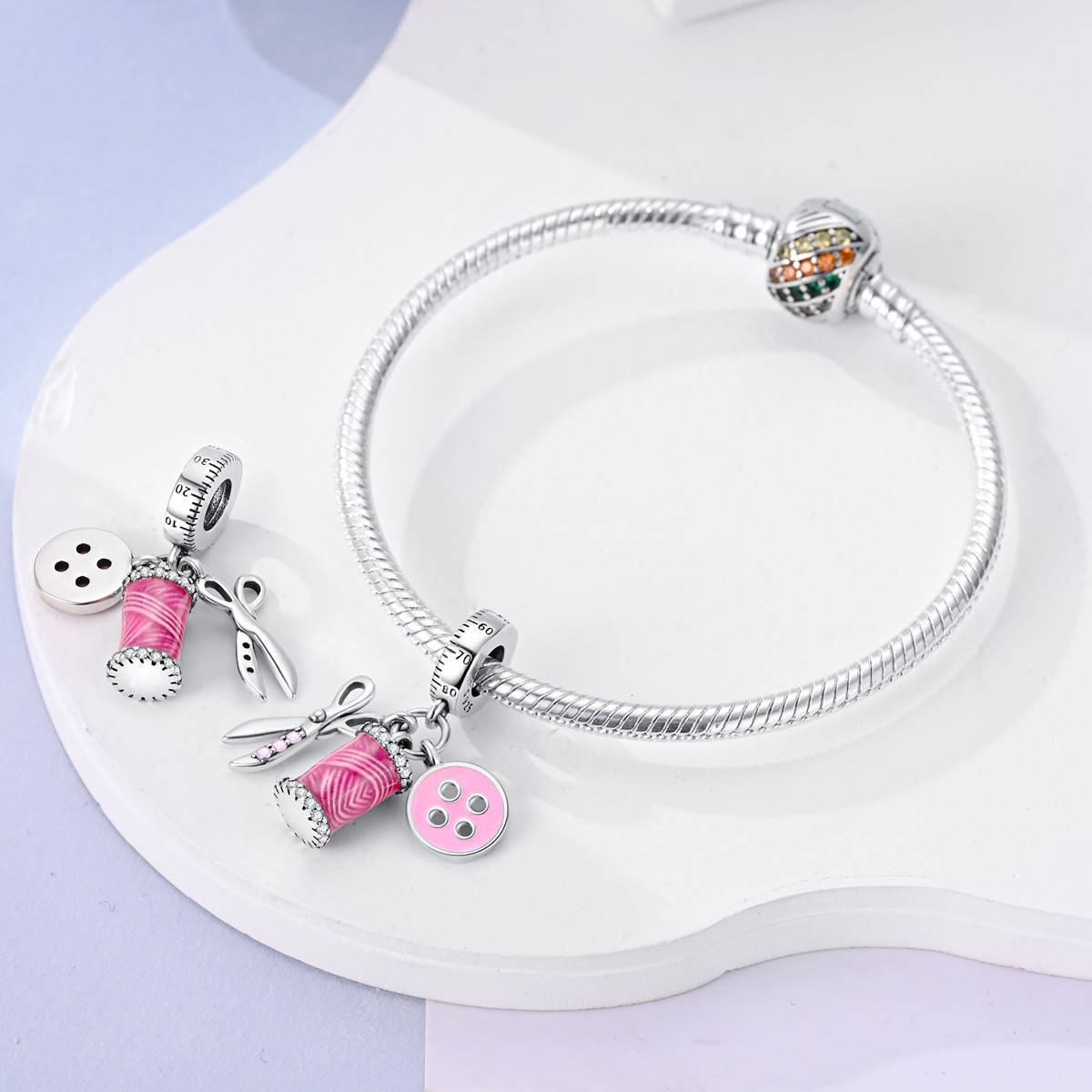 MULA 925 Sterling Silver DIY Charm Scissors Buttons Spools for Women Bracelet