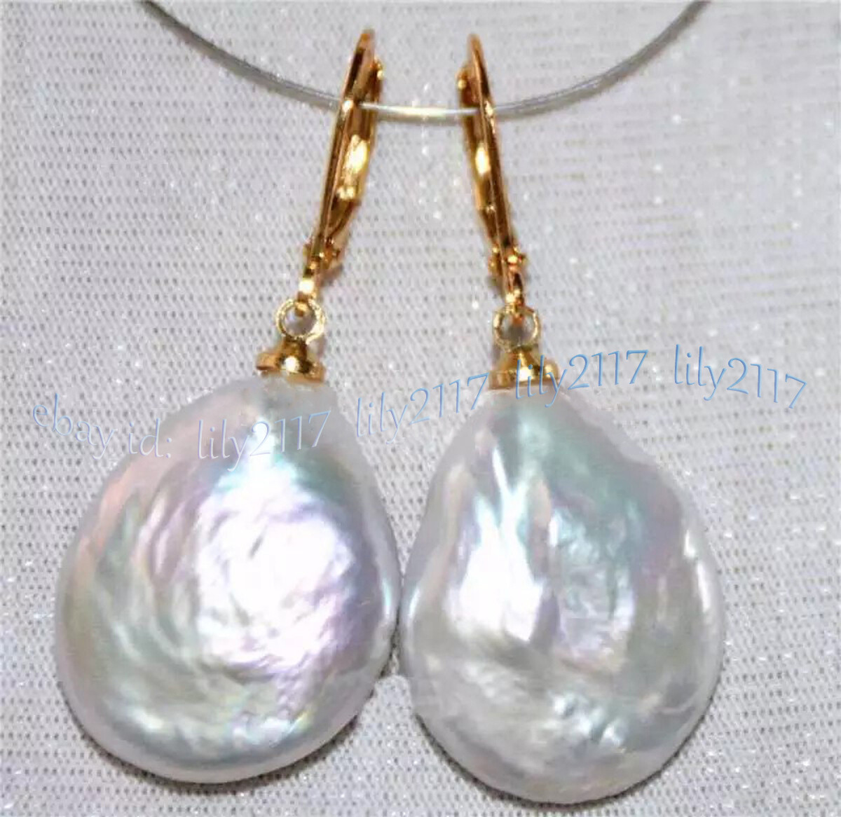 17-22mm Genuine Natural South Sea White Baroque Pearl Earrings 14K Yellow Gold