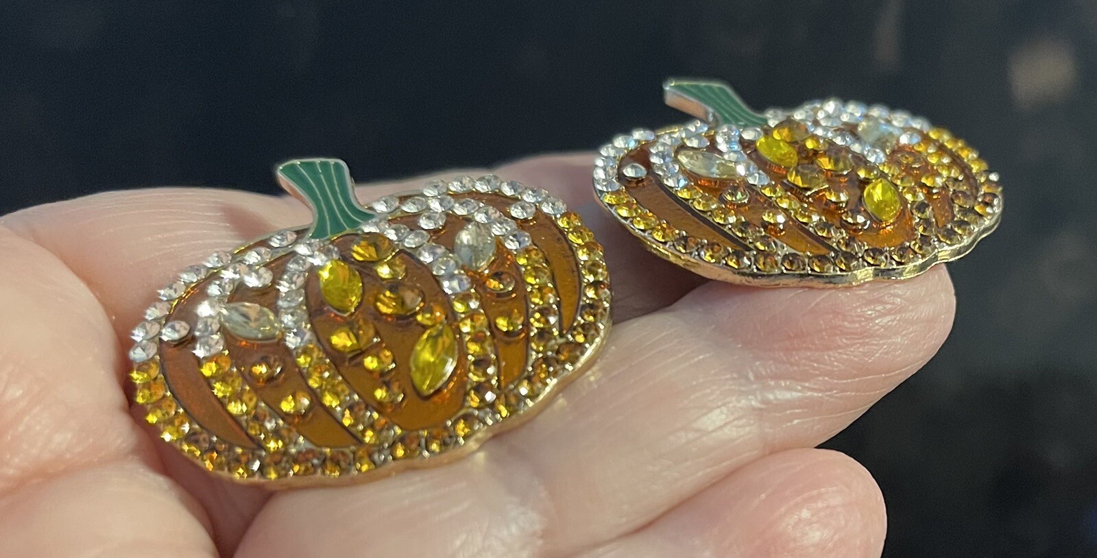 Flashy! Harvest BOLD PUMPKINS! Stud Rhinestone And Crystal Earrings Must See!