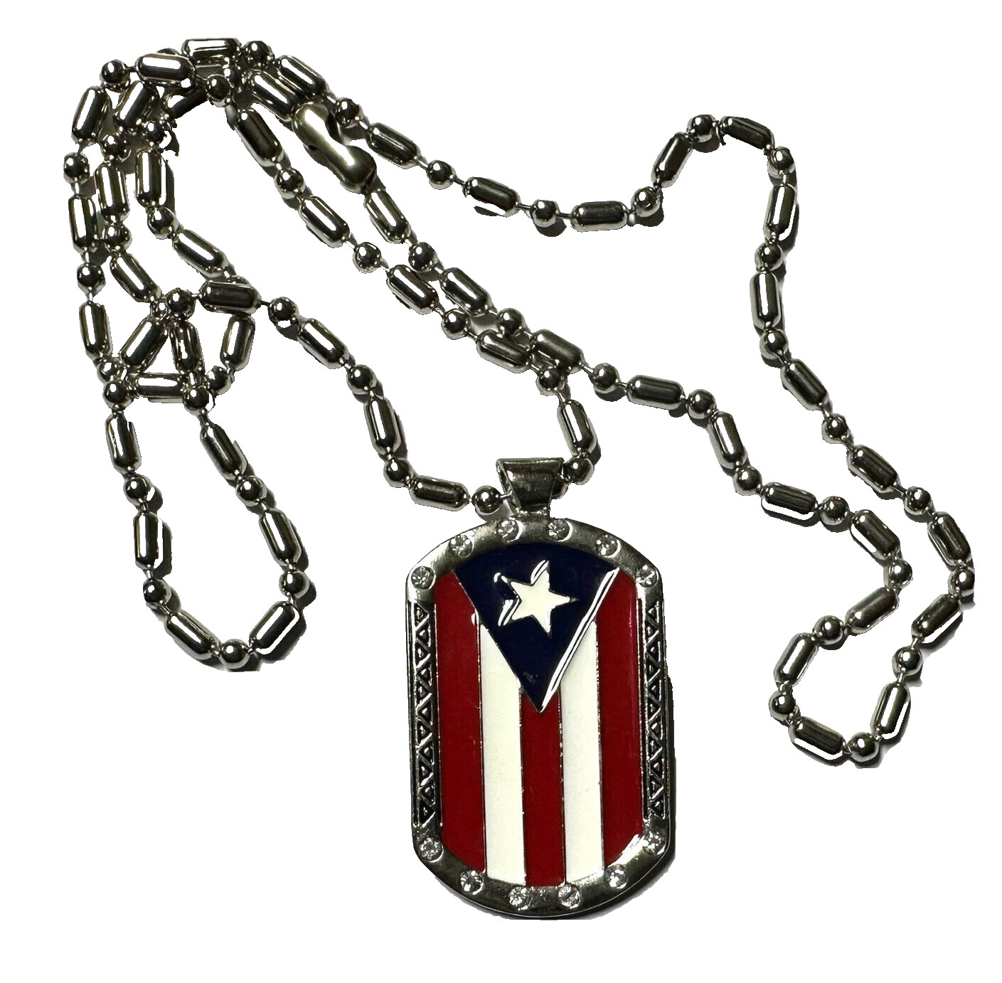 PUERTO RICO FLAG Dog Tag Necklace Pendant With 20” SilVER Chain