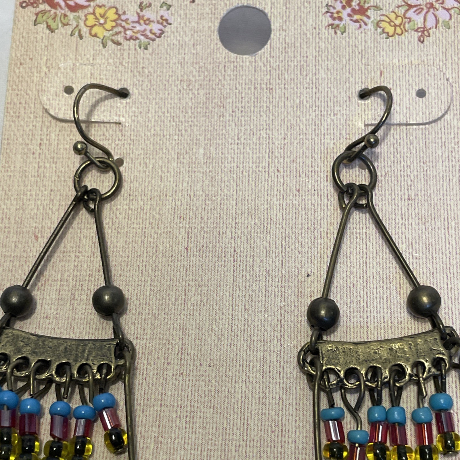 Red Camel Boho Micro Bead Chandelier Earrings 3 Tier Fringe Dangle Drop 4.5″