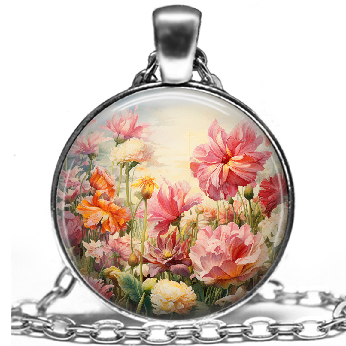 Watercolor Art Print Blooming Wildflower Garden Nature’s Beauty Necklace 24″