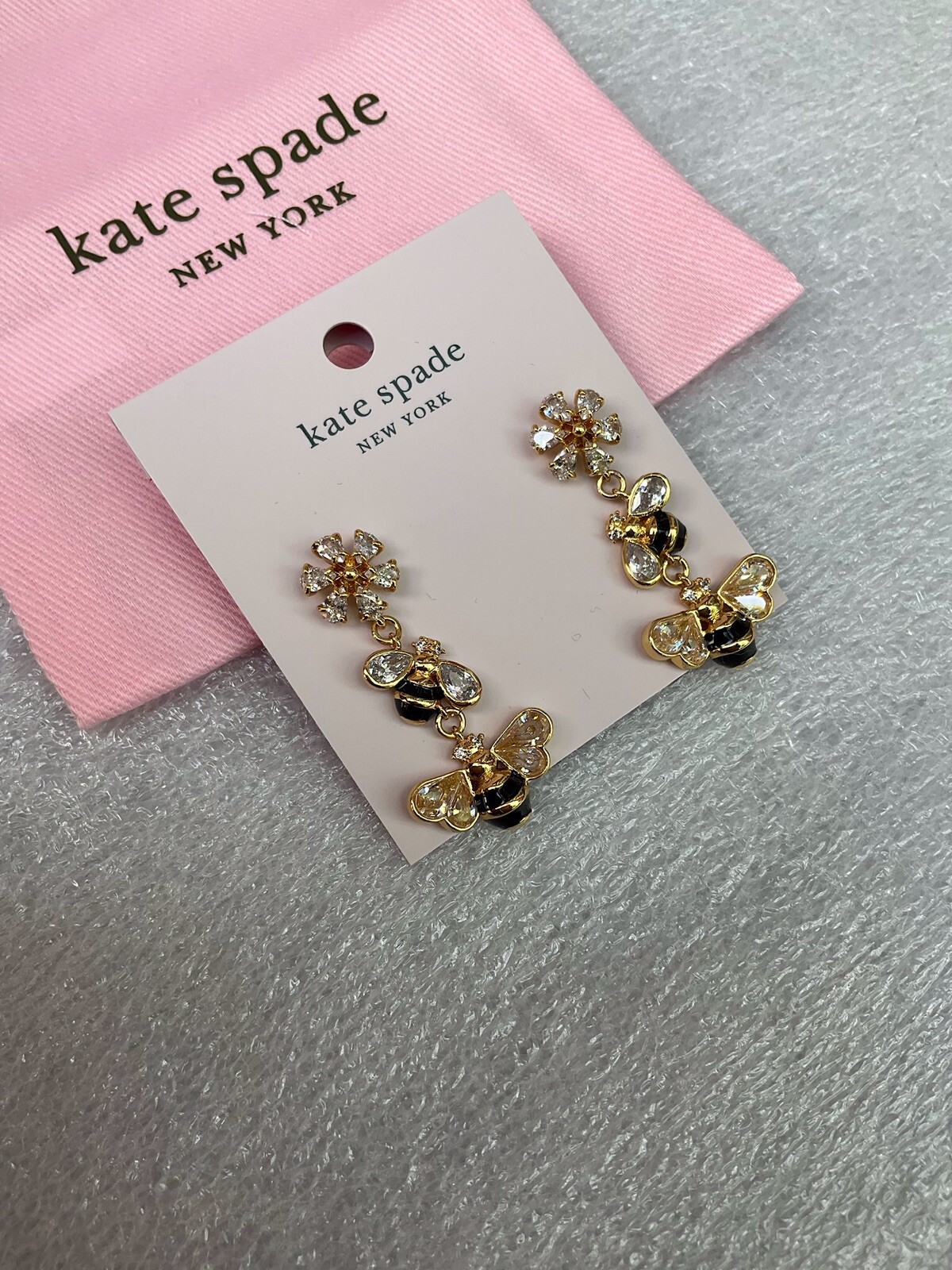 Kate Spade all abuzz 12-K Gold Plated Glass Stone Enamel bee linear Earrings