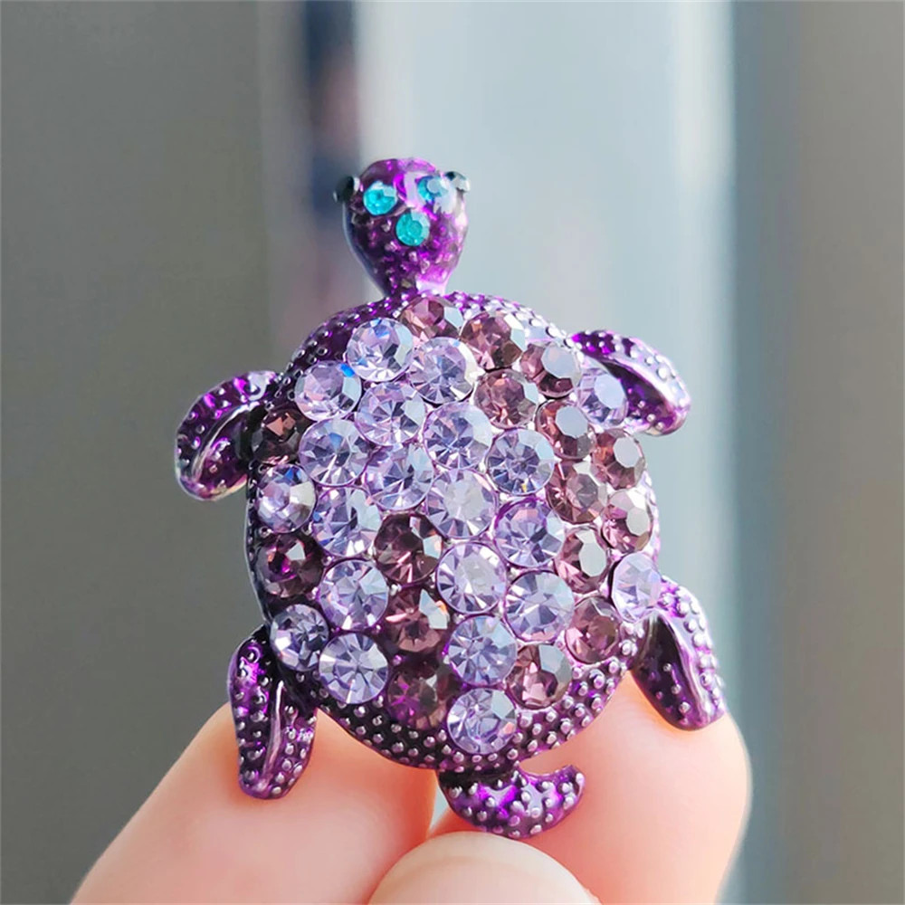 Enamel Turtle Brooch Female Rhinestone Marine Animal Brooches for Women and Men