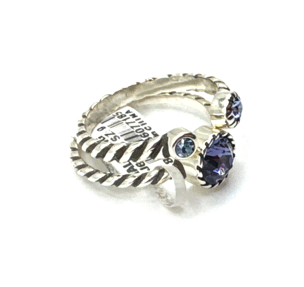 Brighton Halo Blue Purple Crystals Stackable Silver Ring Size 8/9-2 Rings