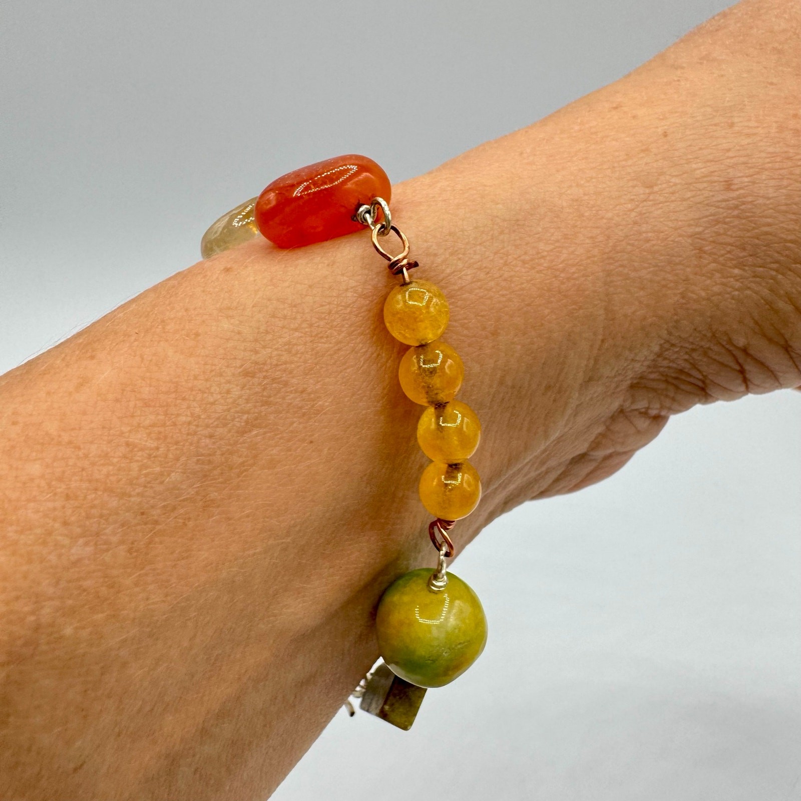 Handmade Gemstone Bead Wirework Bracelet Colorful Mixed Metal 6 3/4” Rockhound
