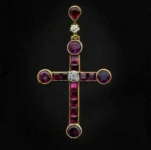 1.50Ct Round Cut Simulated Red Ruby Cross Pendant 18″Chain 14k White Gold Plated