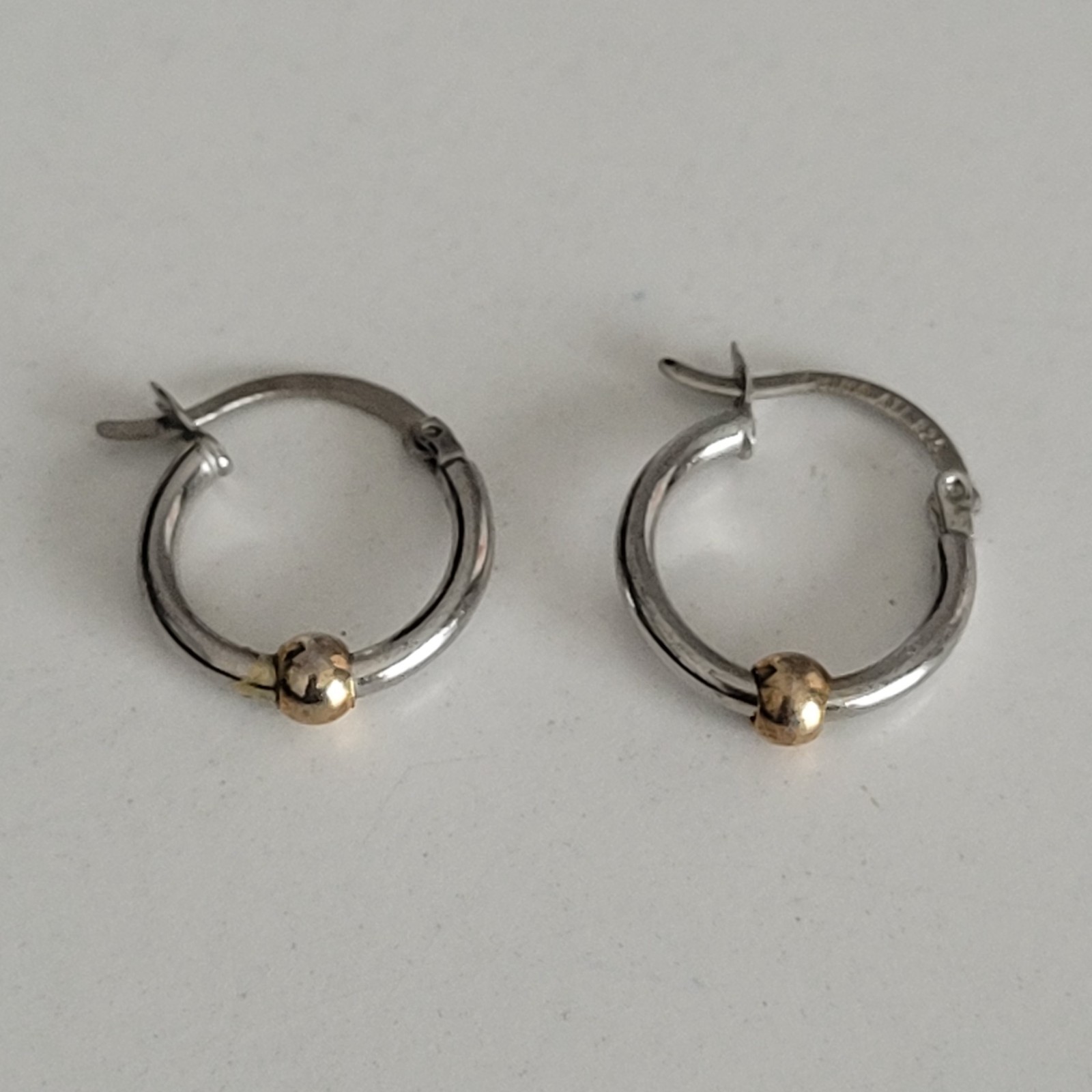 Sterling Silver Hoop Gold Tone Ball Hoops Dangle Pierced Earrings CHINA ATI .925