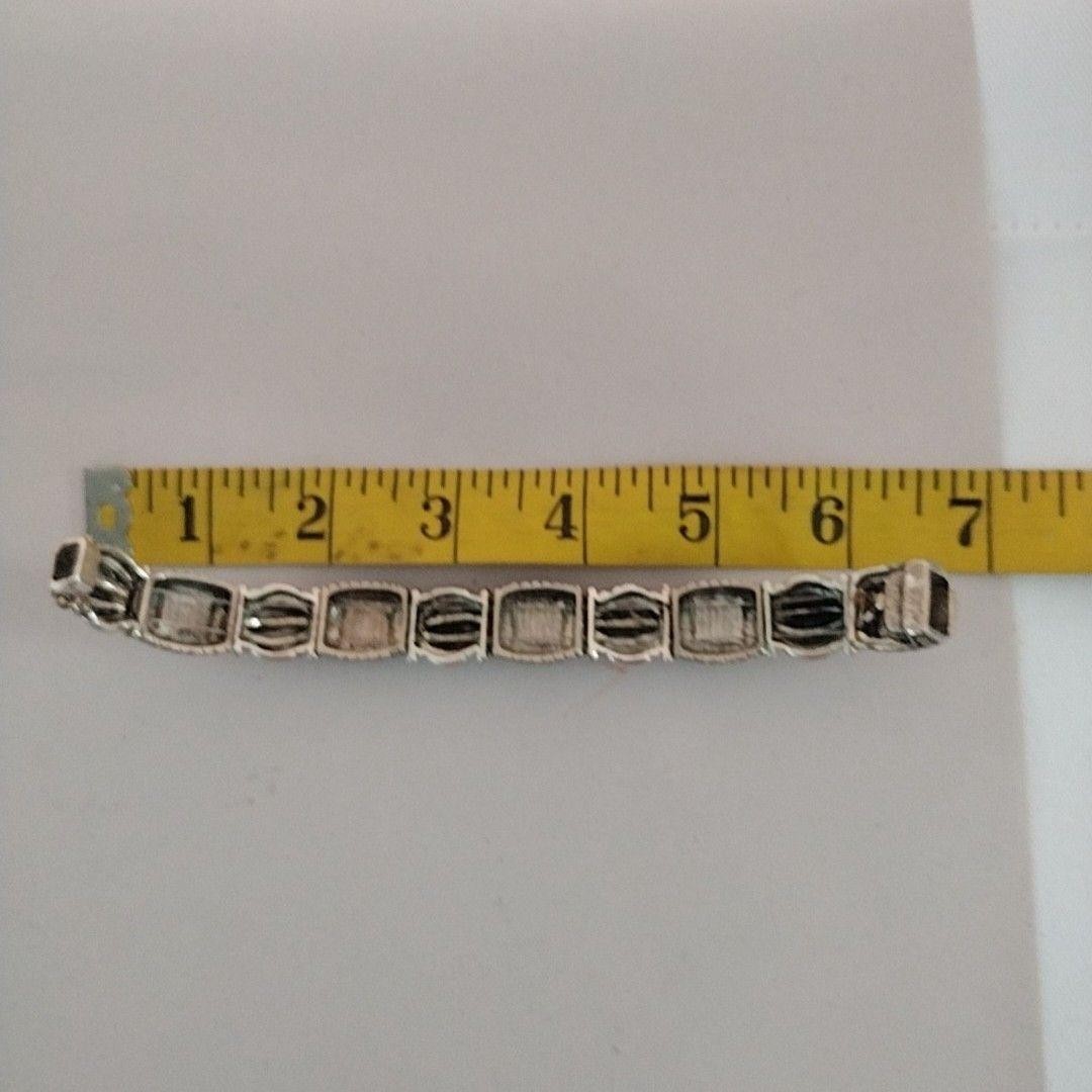 Silver Tone Orange Stone Chain Bracelet 7.8 In Womens Box Clasp Link Jewelry