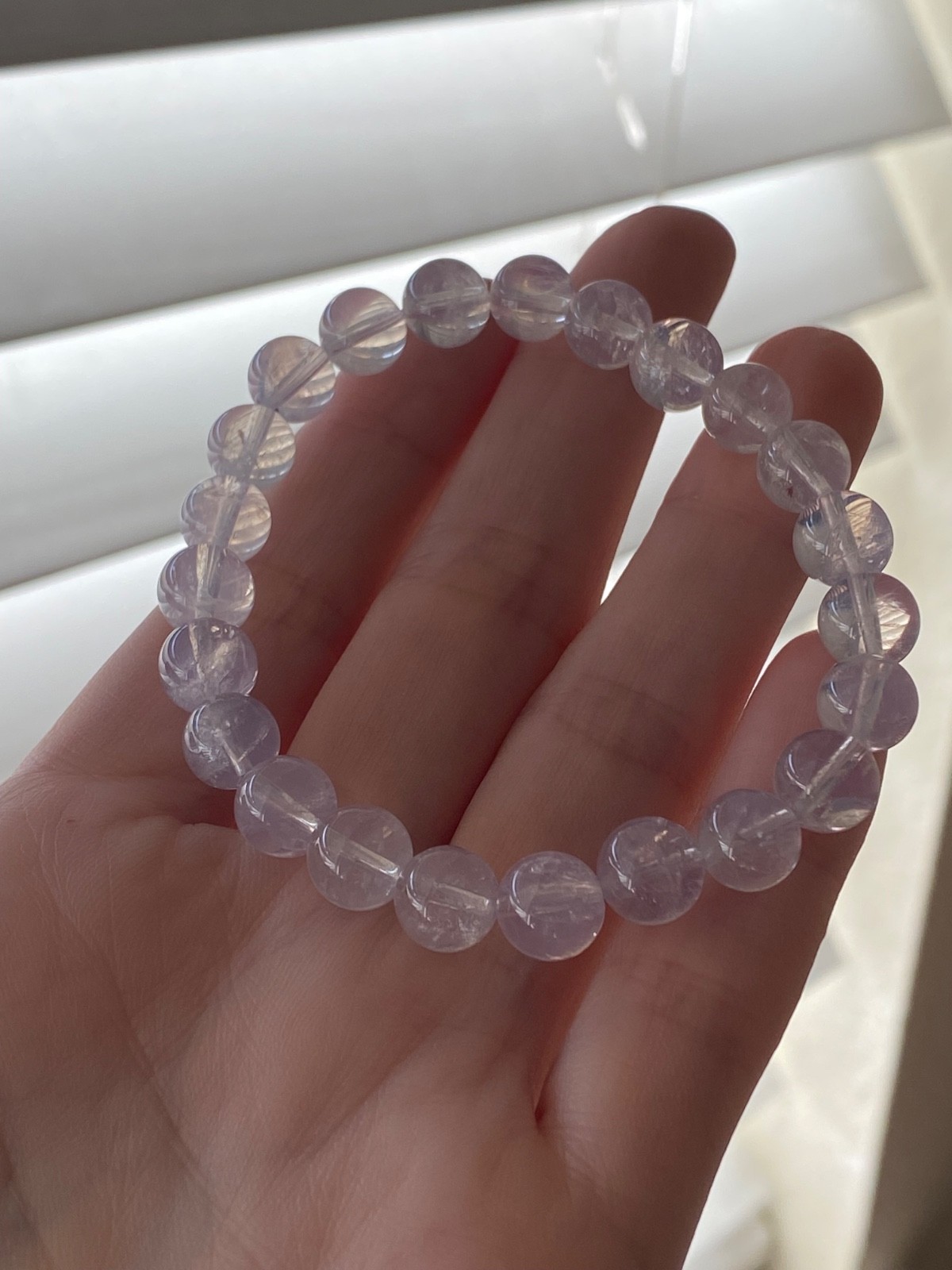 Natural Lavender Moon Quartz Beaded 8.7mm Crystal Bracelet 7 Inch Stretch Fit