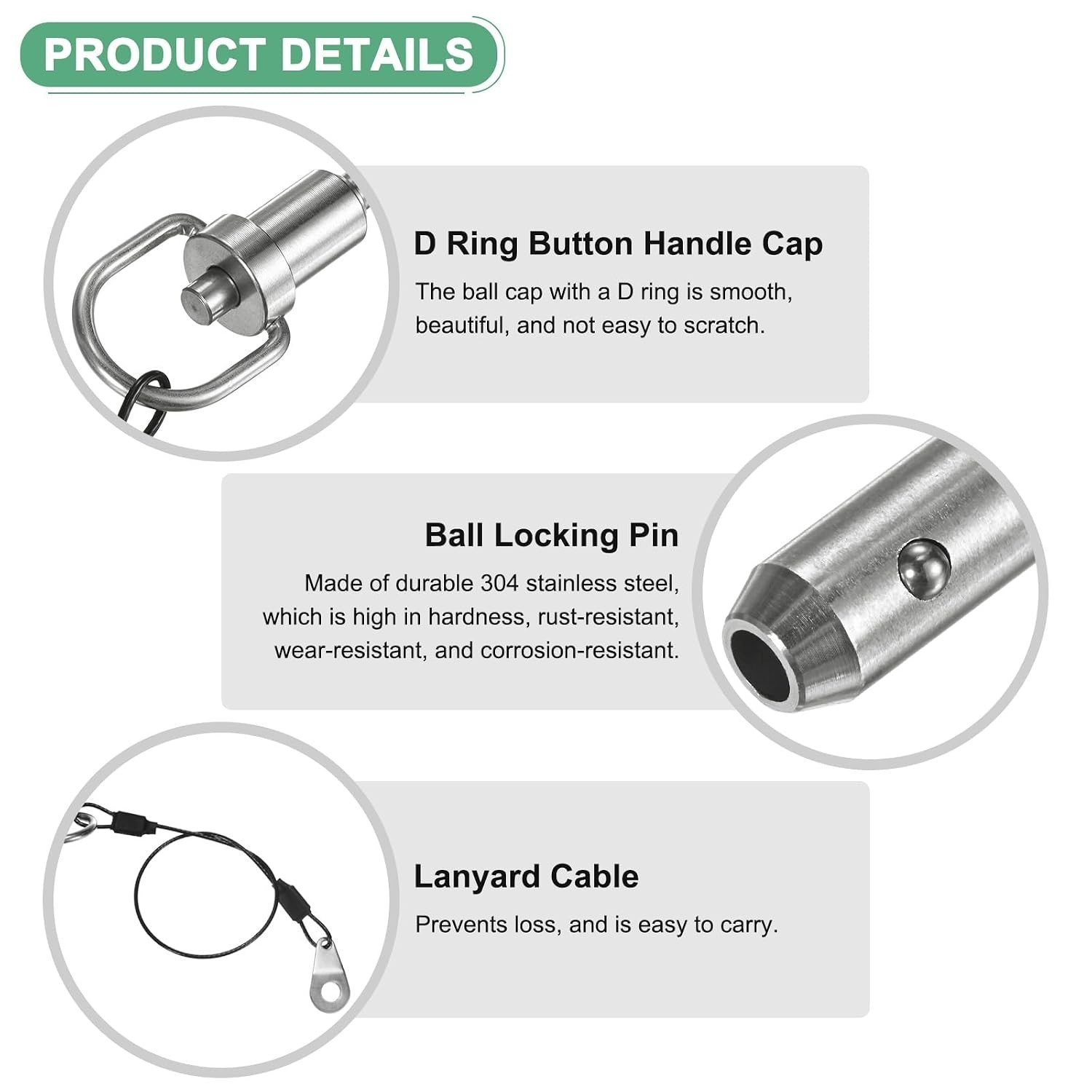 Push-Button Ball Locking Pin 6mmX60mm Stainless Steel With Lanyard For Equipment